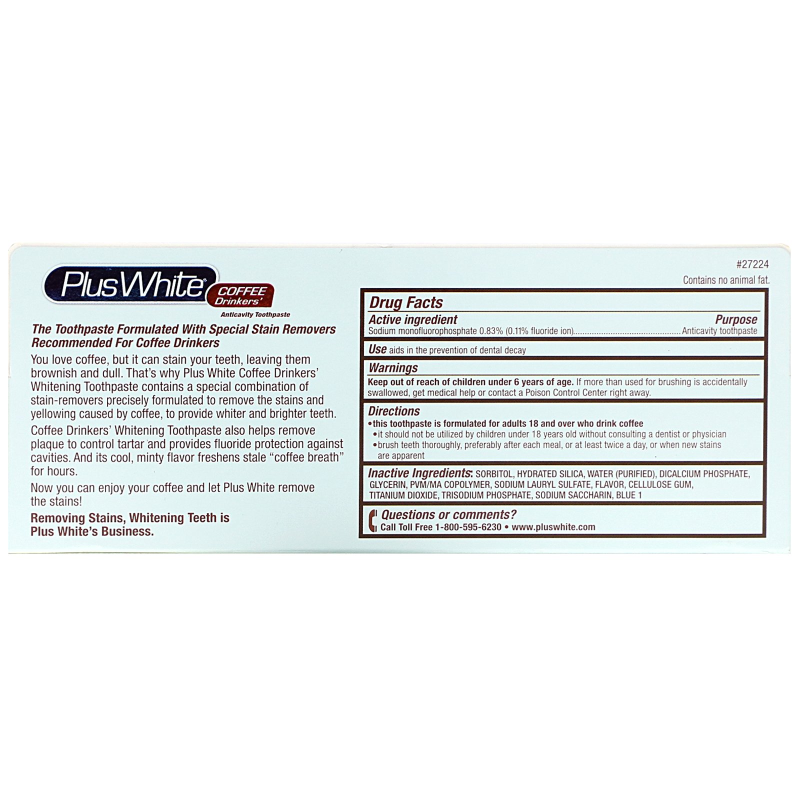 Plus White, Coffee Drinkers' Whitening Toothpaste, Cool Mint Flavor, 3.5 oz (100 g) - Imagem 3