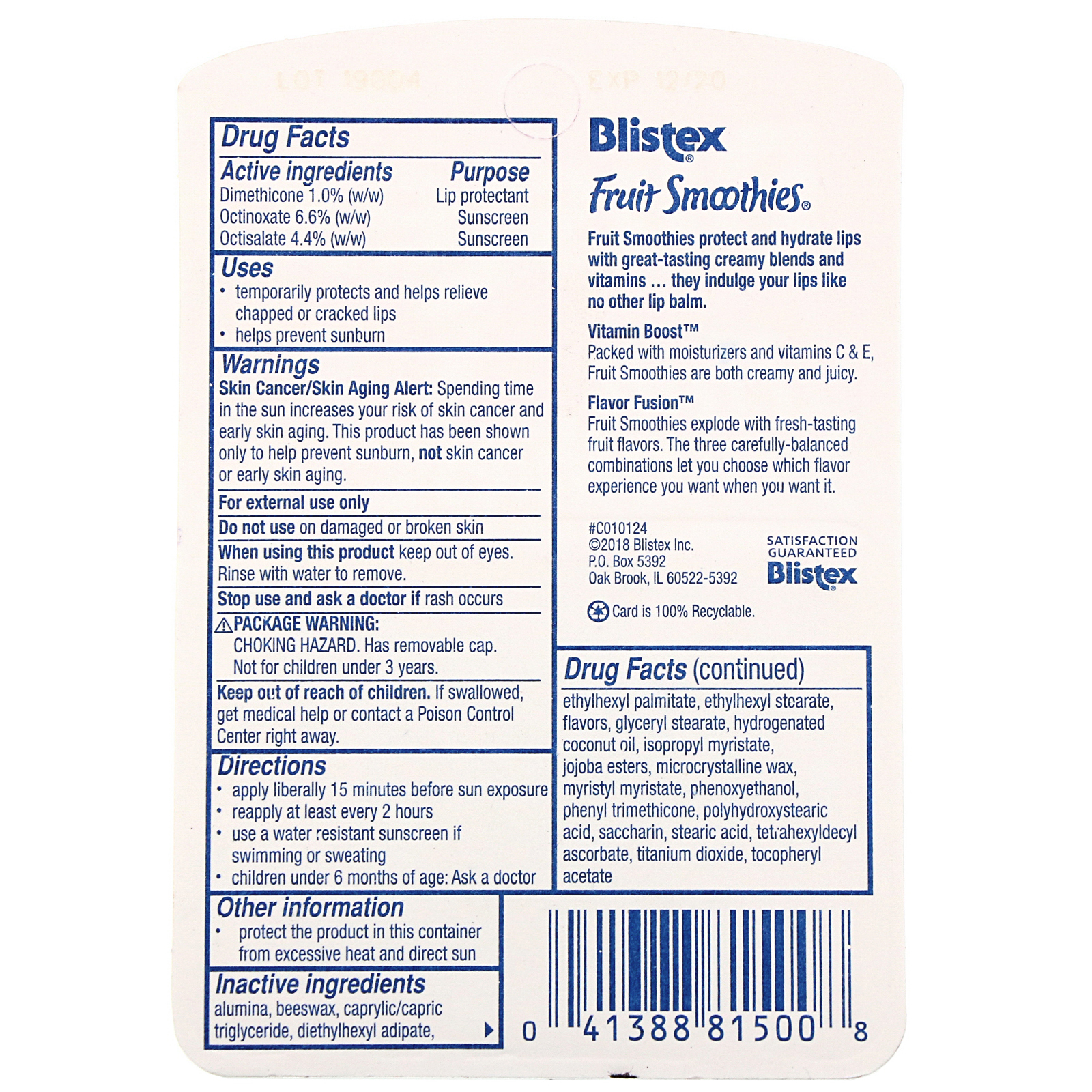 Blistex, Lip Protectant/Sunscreen, SPF 15, Fruit Smoothies, 3 Sticks, .10 oz (2.83 g) Each - Imagem 3