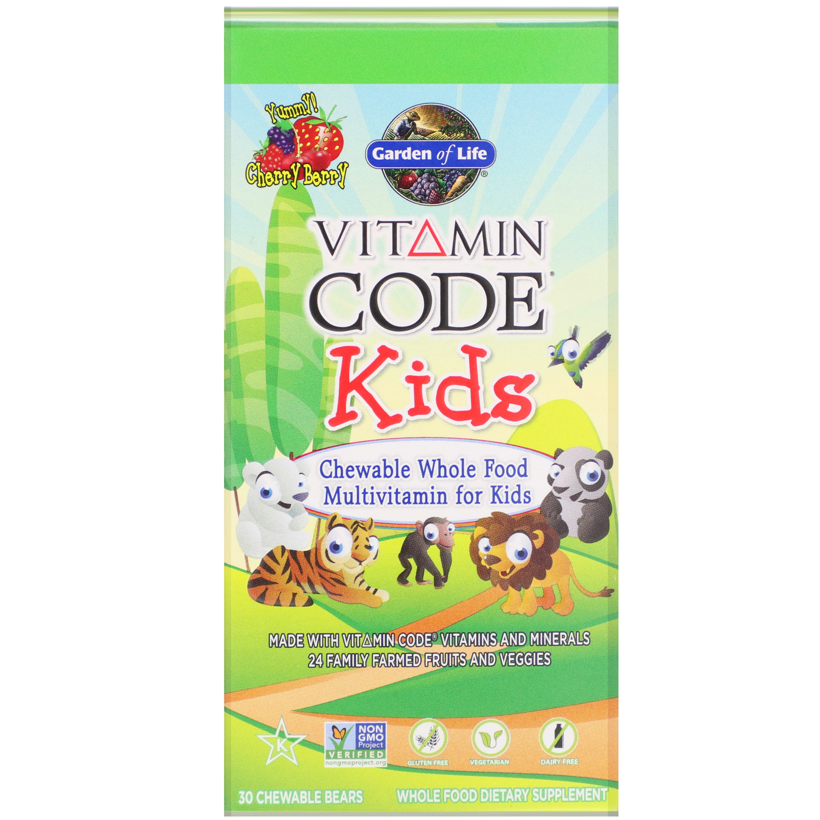 Garden of Life, Vitamin Code, Kids, Multivitamínico Mastigável de Alimentos Integrais para Crianças, Cherry Berry, 30 Ursos Mastigáveis