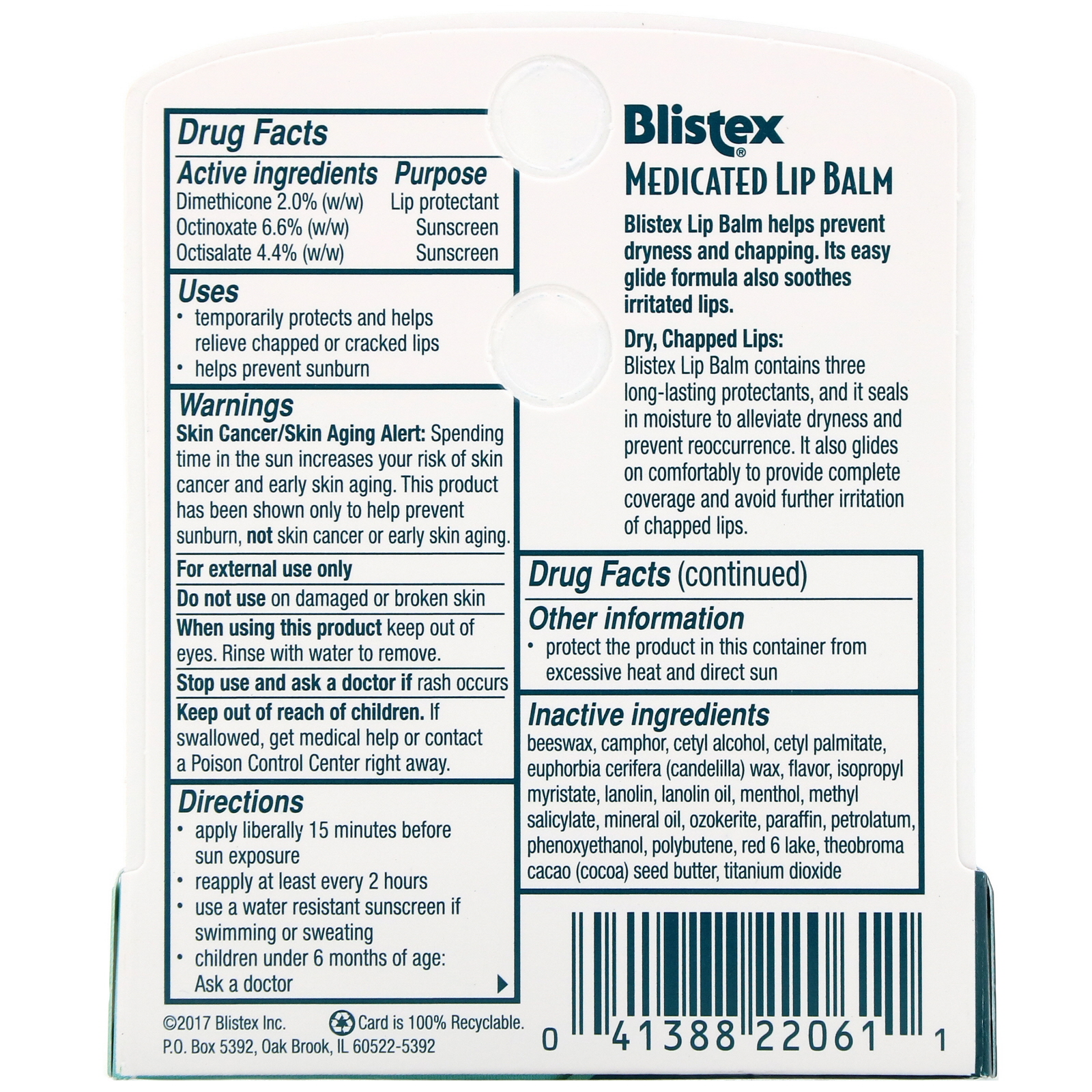 Blistex, Bálsamo Labial Medicinal, Hidratante Labial com Protetor Solar, SPF 15, .15 oz (4.25 g) - Imagem 3
