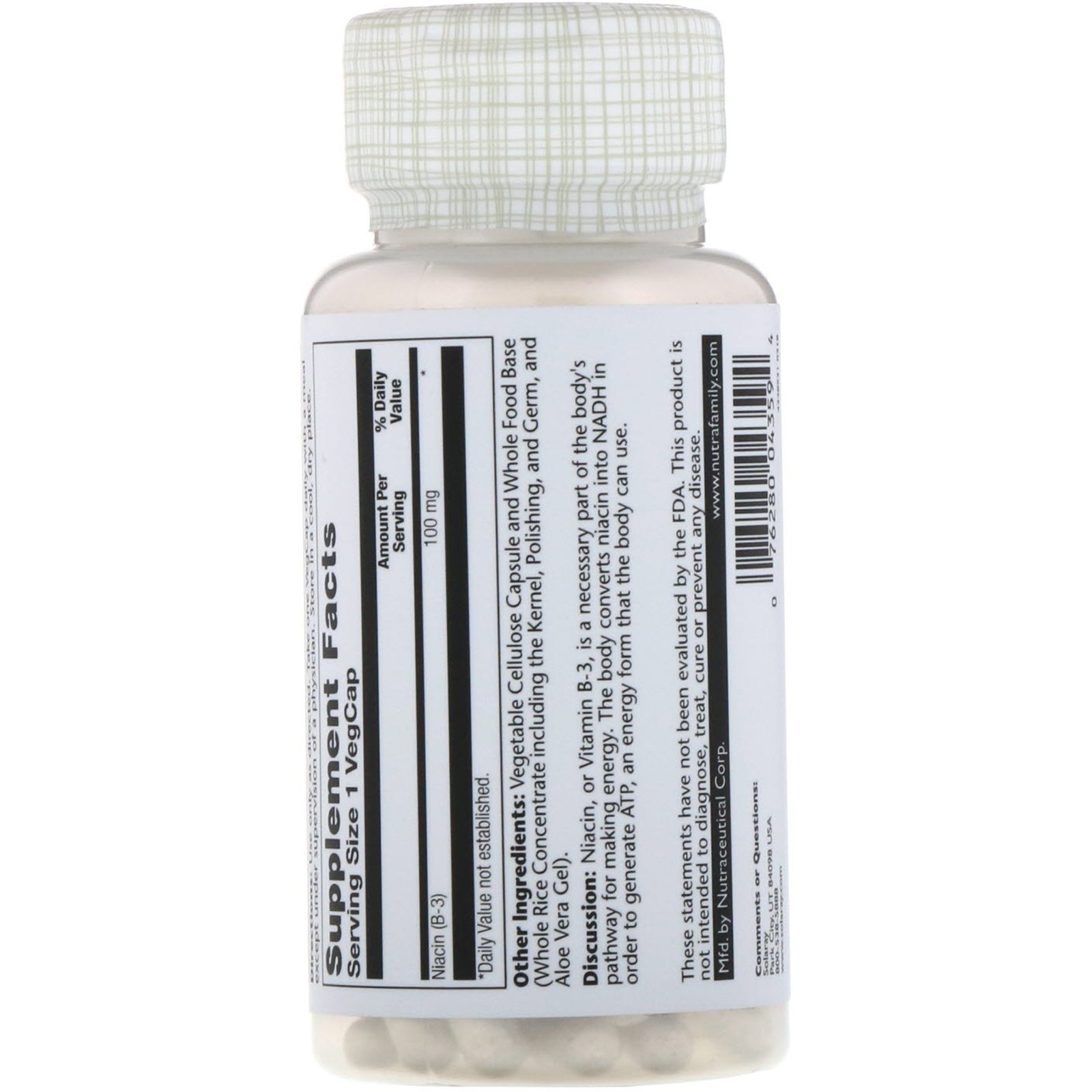 Solaray, Niacina, 100 mg, 100 Cápsulas Vegetais - Imagem 2