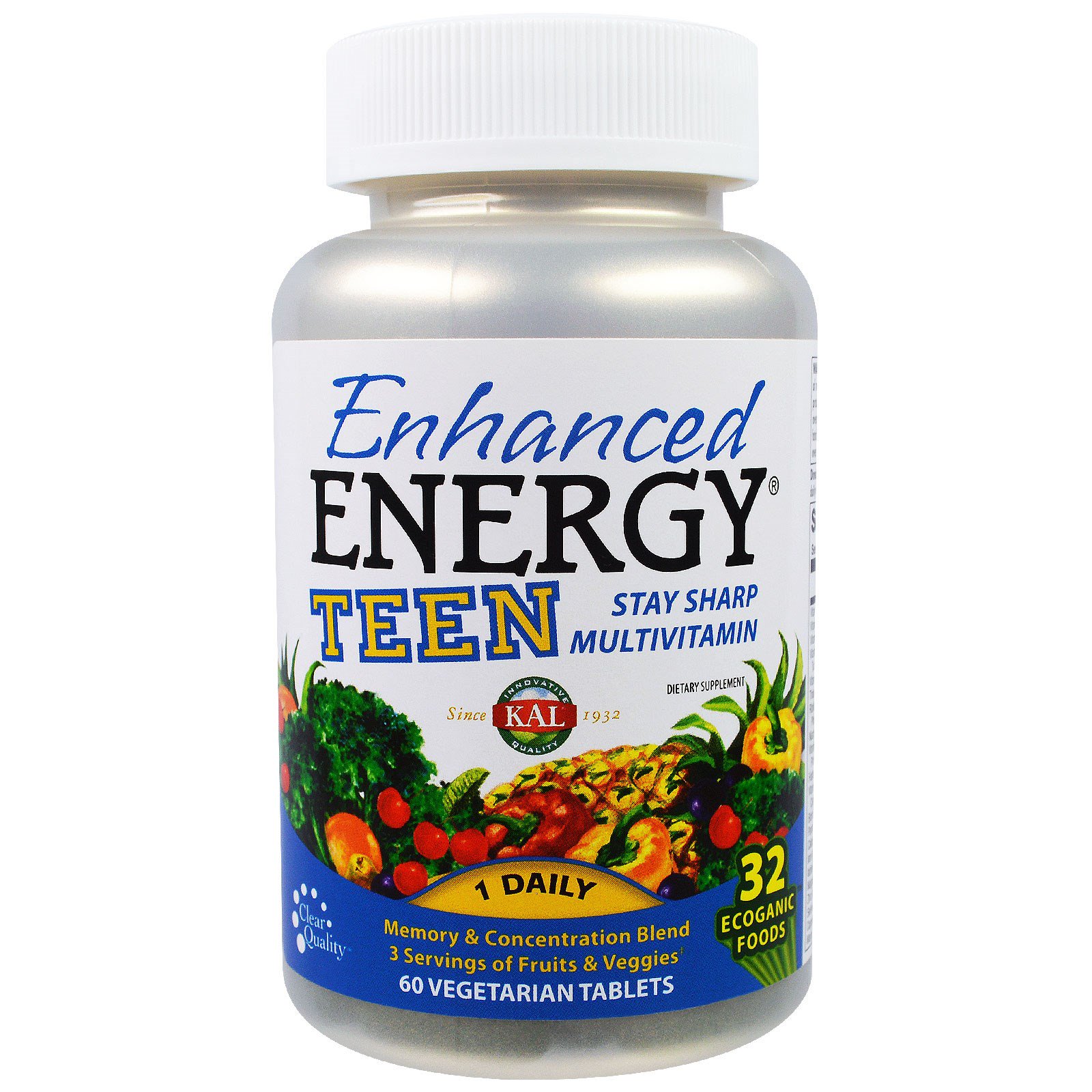 KAL, Enhanced Energy, Teen, Memory & Concentration Blend, 60 Vegetarian Tablets