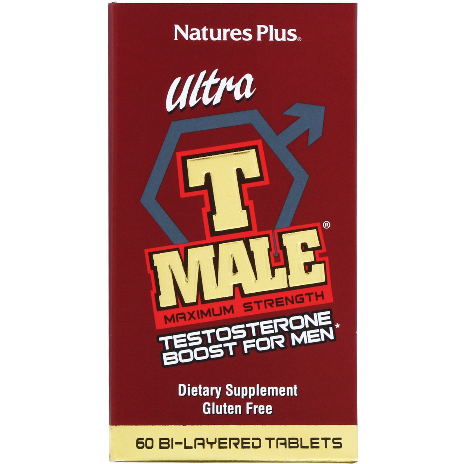 Nature's Plus, T-Macho Ultra, Impulsionador de Testosterona para Homens, Força Máxima, 60 Tabletes Bi-Camadas