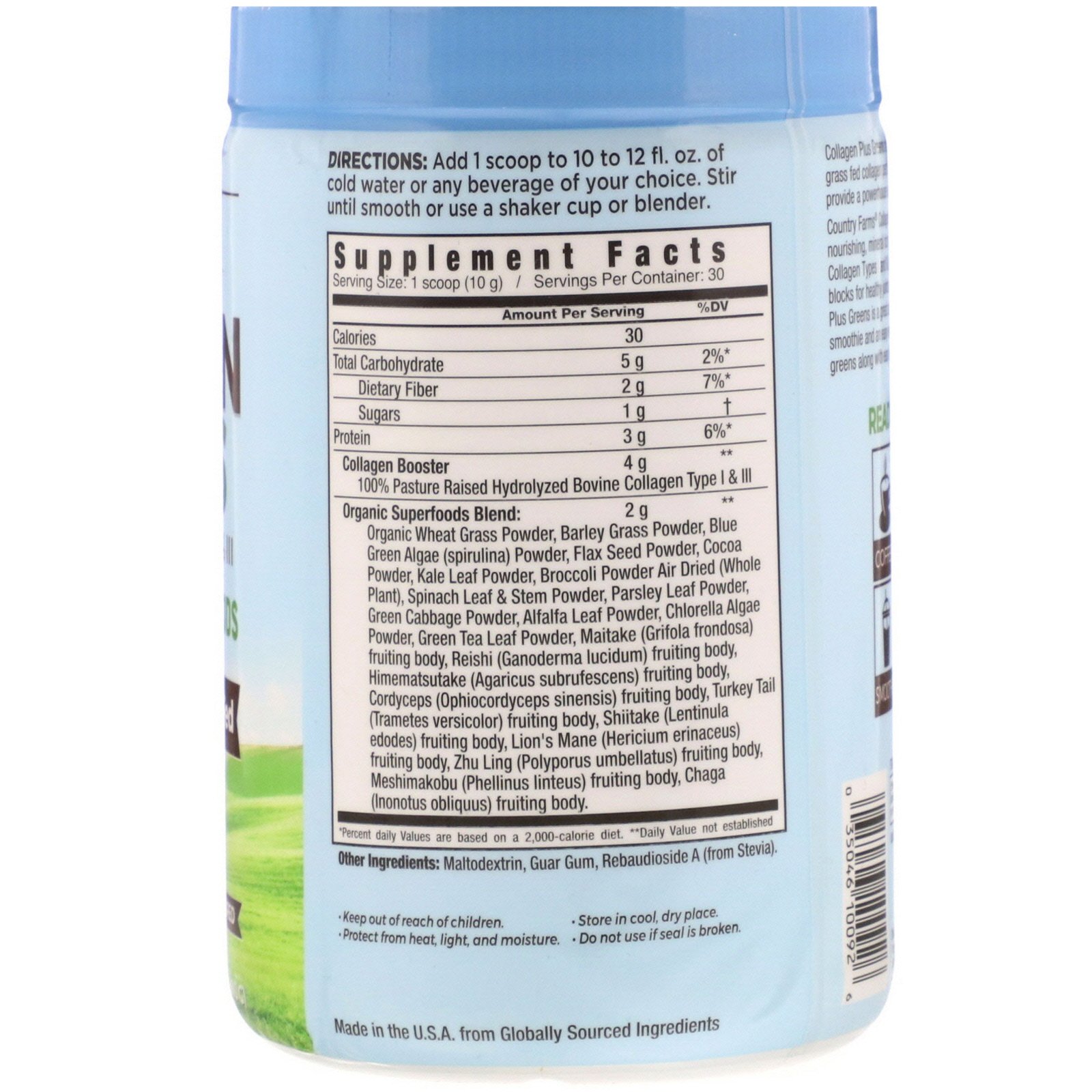 Country Farms, Collagen + Greens, Sem Sabor, 300 g (10,6 oz) - Imagem 2