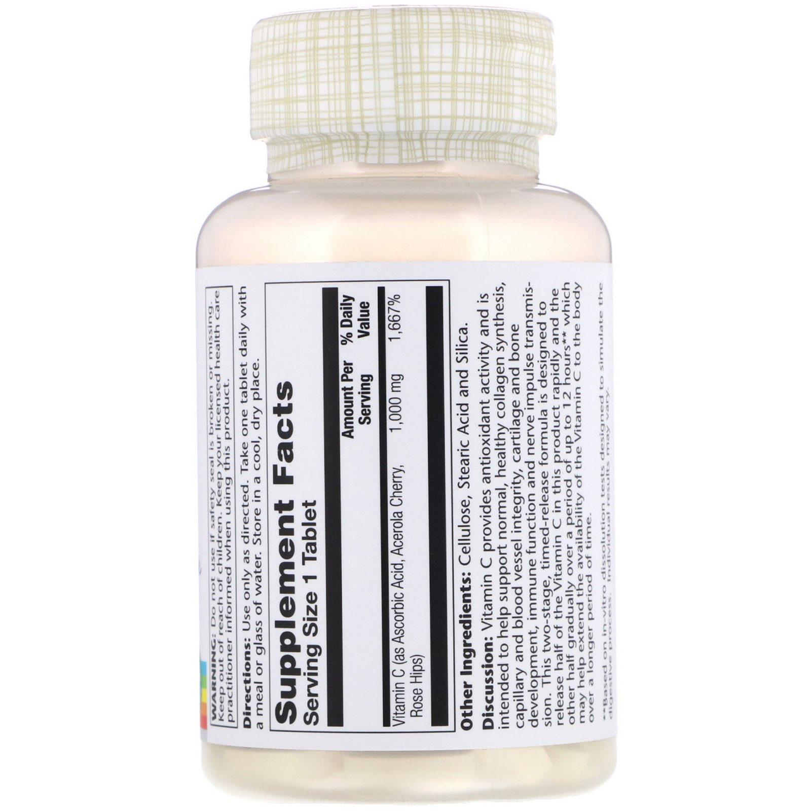Solaray, Vitamina C de Liberação Prolongada, 1.000 mg, 100 Comprimidos - Imagem 2