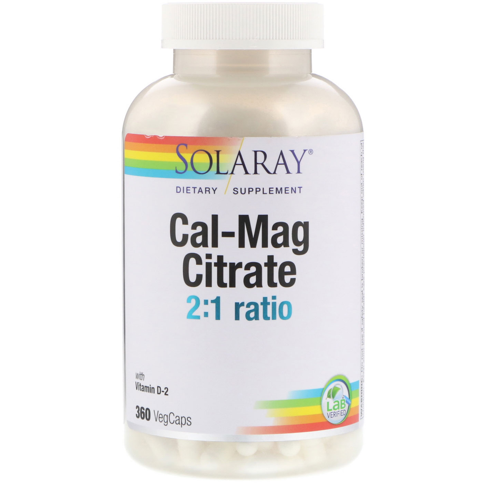Solaray, Cal-Mag Citrate 2:1, 360 Cápsulas Vegetais