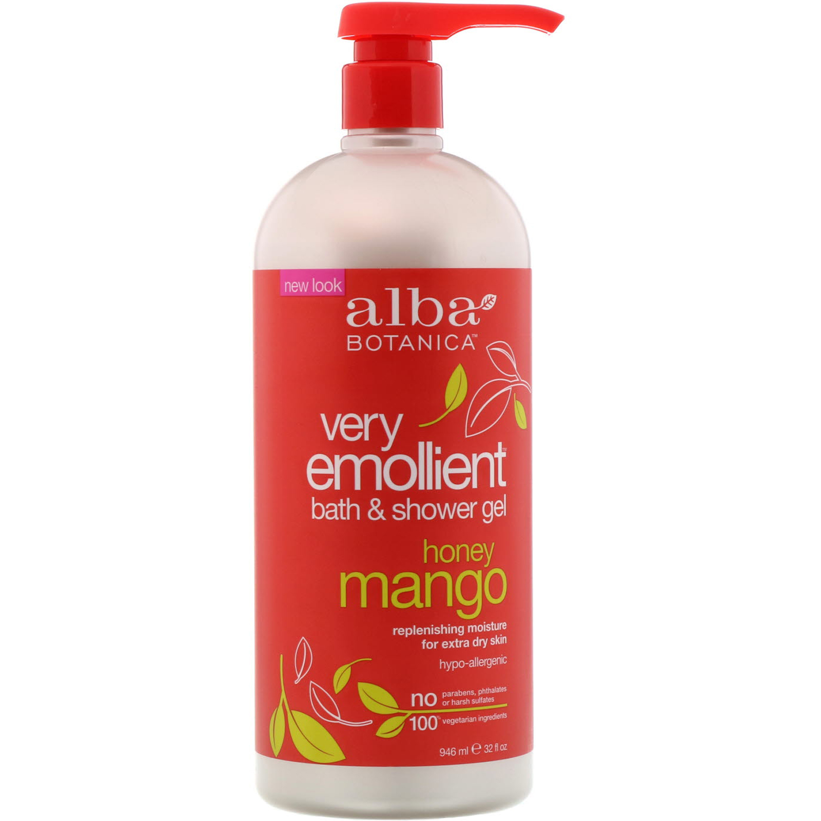 Alba Botanica, Emoliente Natural de Banho e Gel de banho, Manga de Mel, 32 fl oz (946 ml)