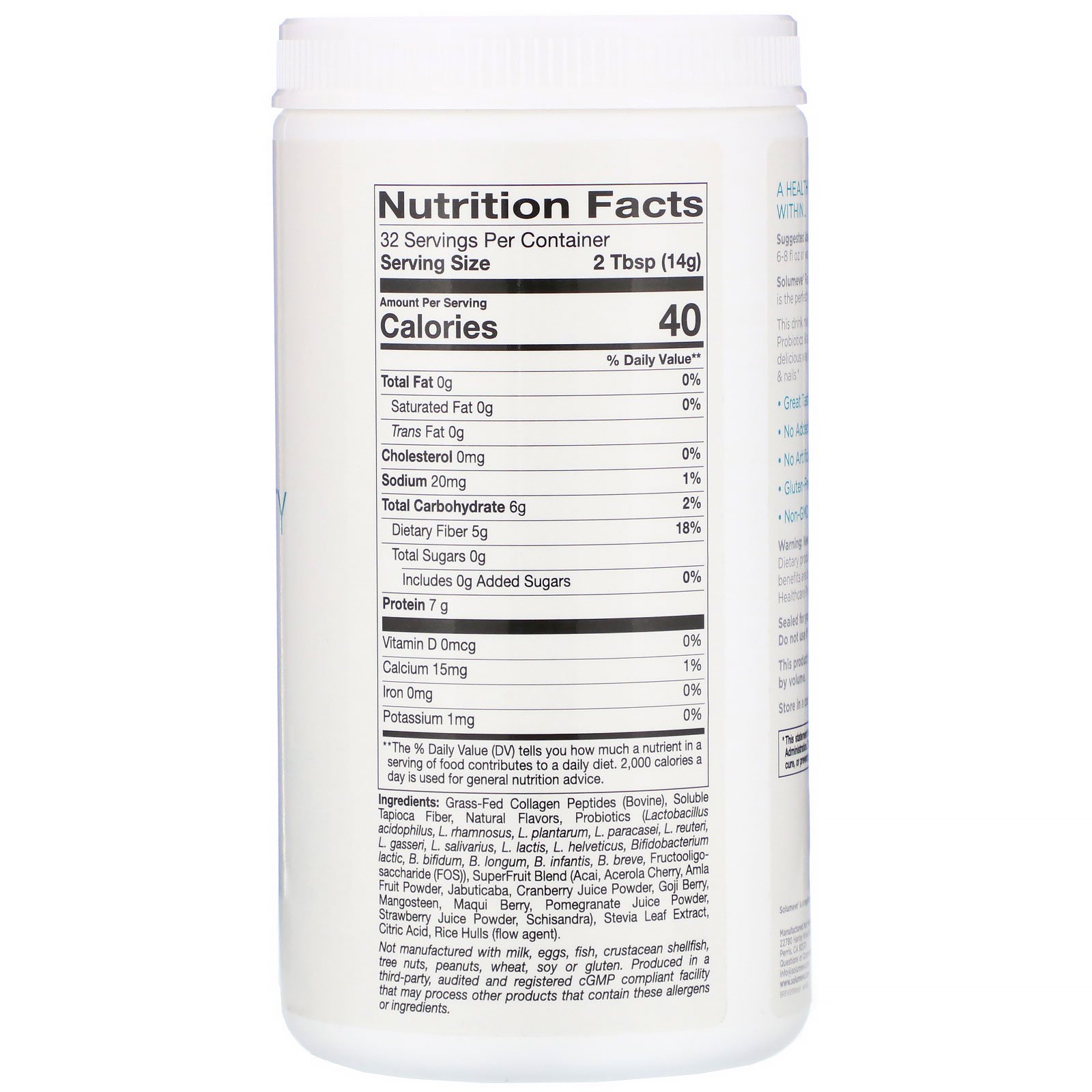 Solumeve, Beleza Radiante, Colágeno de Animais Alimentados com Grama, Mistura de Bebida em Pó com Probióticos & Superfrutas, Limonada de Morango, 16 oz (454 g) - Imagem 2