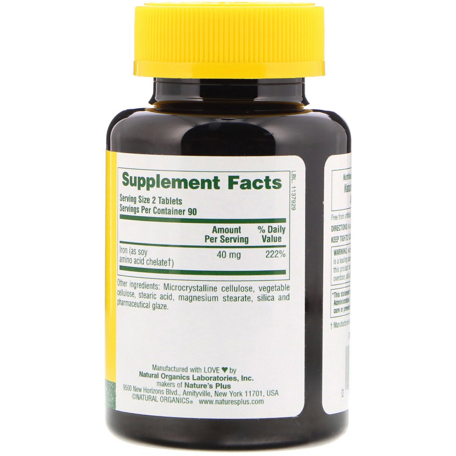 Nature's Plus, Ferro, 40 mg, 180 Comprimidos - Imagem 2