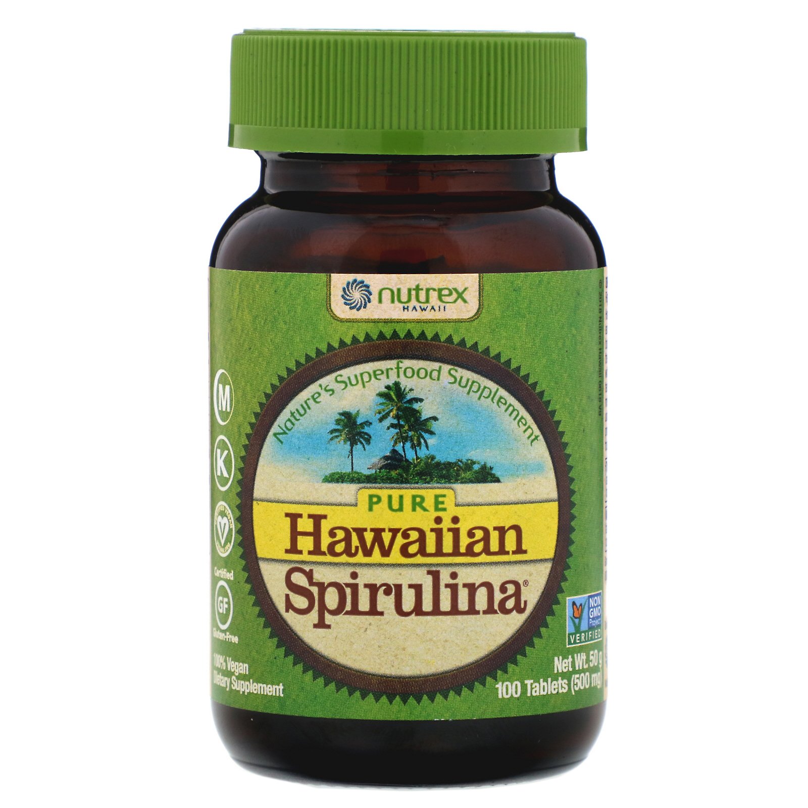 Nutrex Hawaii, Pure Hawaiian Spirulina Pacifica, Multivitamínico Natural, 500 mg, 100 Comprimidos