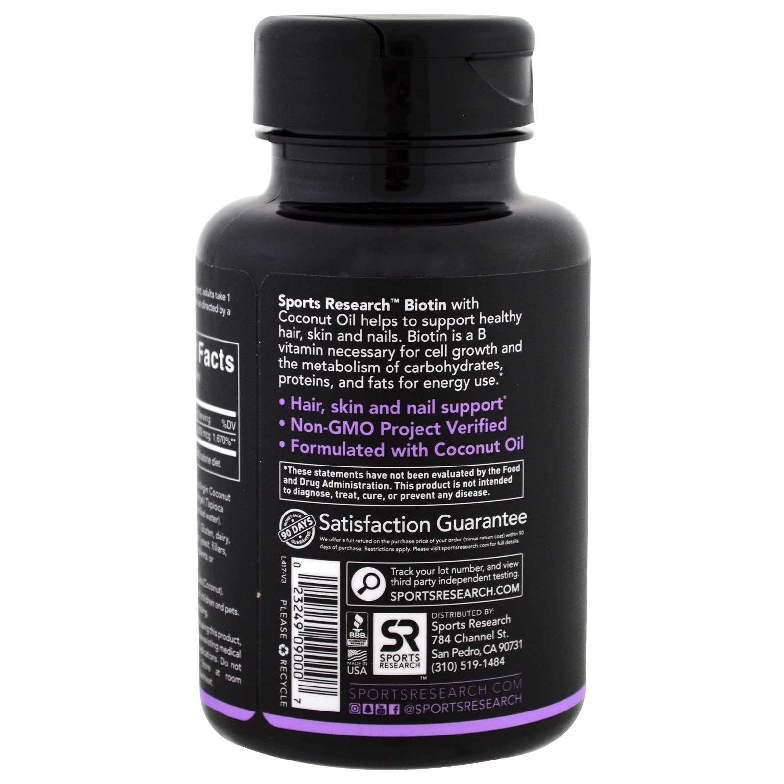 Sports Research, Biotina com Óleo de Coco, 5.000 mcg, 120 Cápsulas Softgel Vegetais - Imagem 3