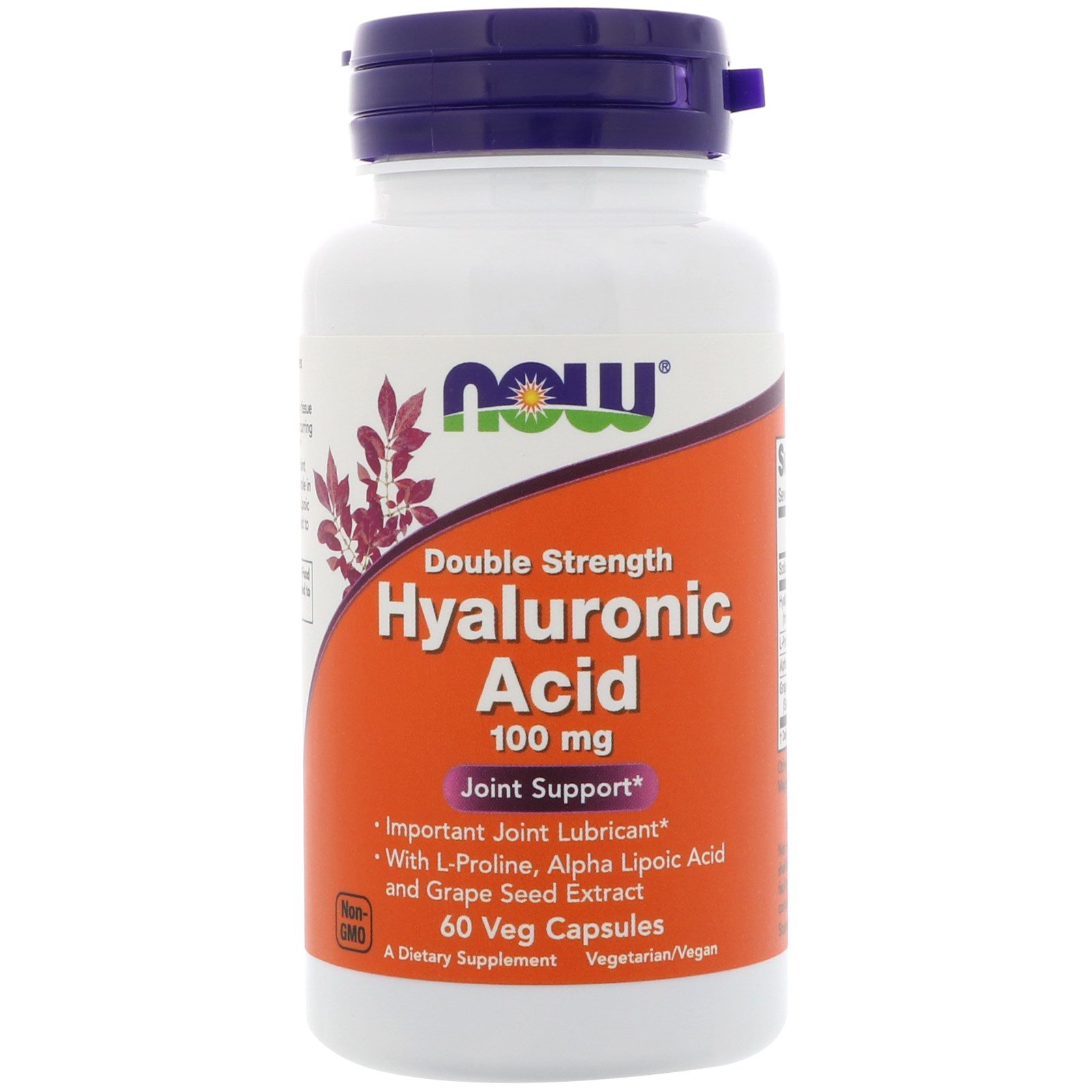 Now Foods, Ácido Hialurônico, Potência em Dobro, 100 mg, 60 Cápsulas Vegetais