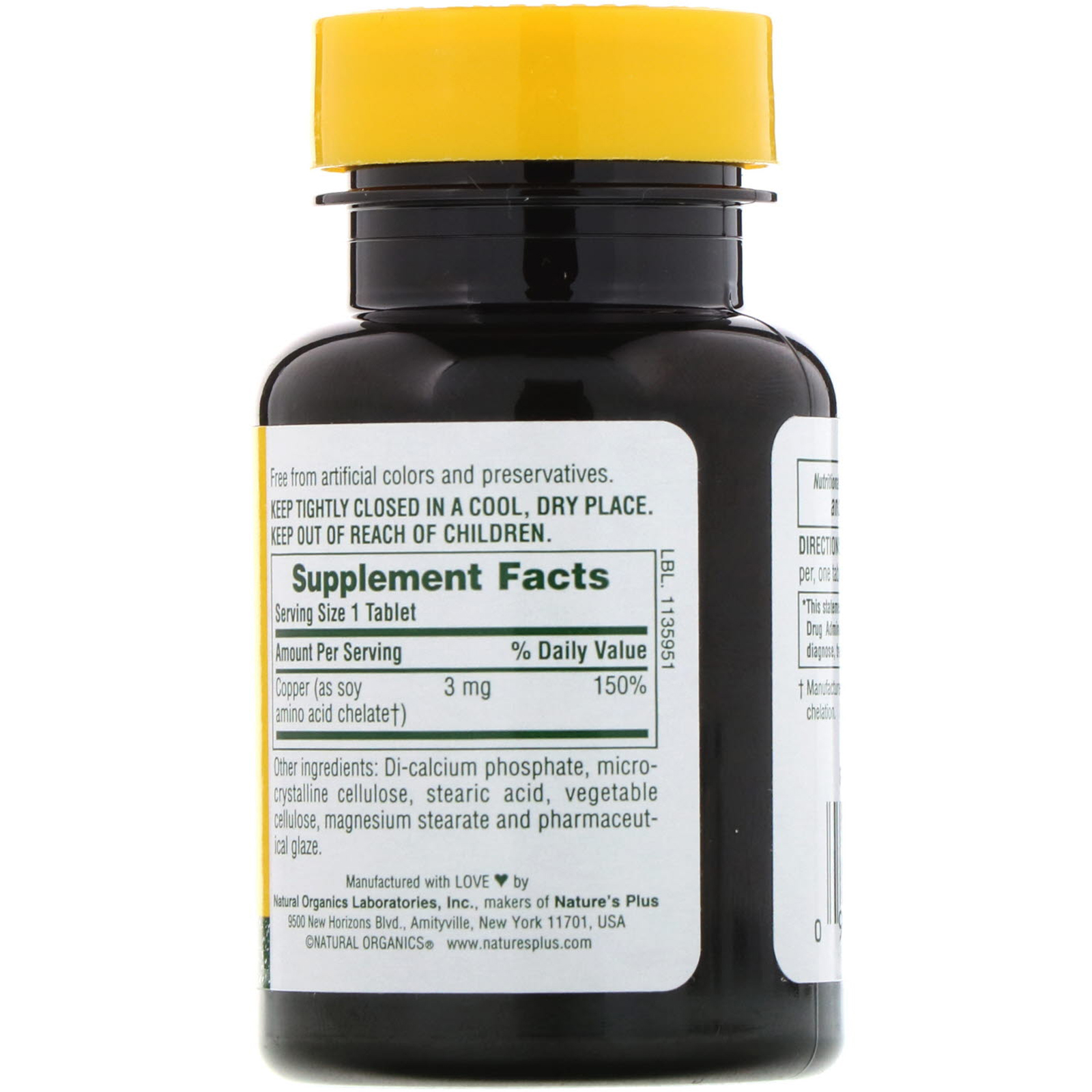 Nature's Plus, Cobre, 3 mg, 90 Comprimidos - Imagem 2