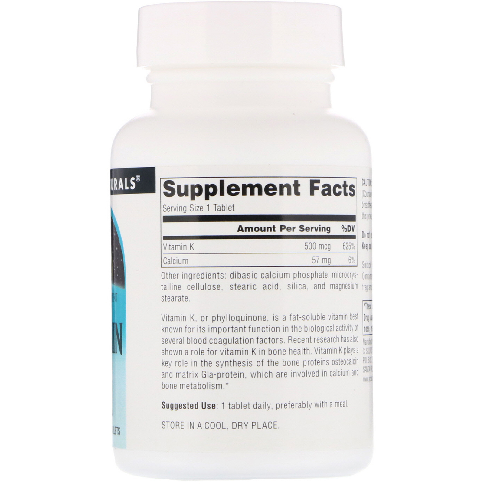 Source Naturals, Vitamina K, 500 mcg, 200Comprimidos - Imagem 2