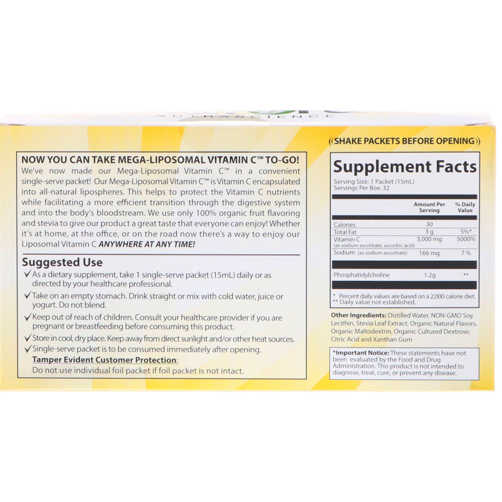 Aurora Nutrascience, Mega-Liposomal Vitamin C, 3,000 mg, 32 Single-Serve Liquid Packets, 0.5 fl oz (15 ml) Each - Imagem 2
