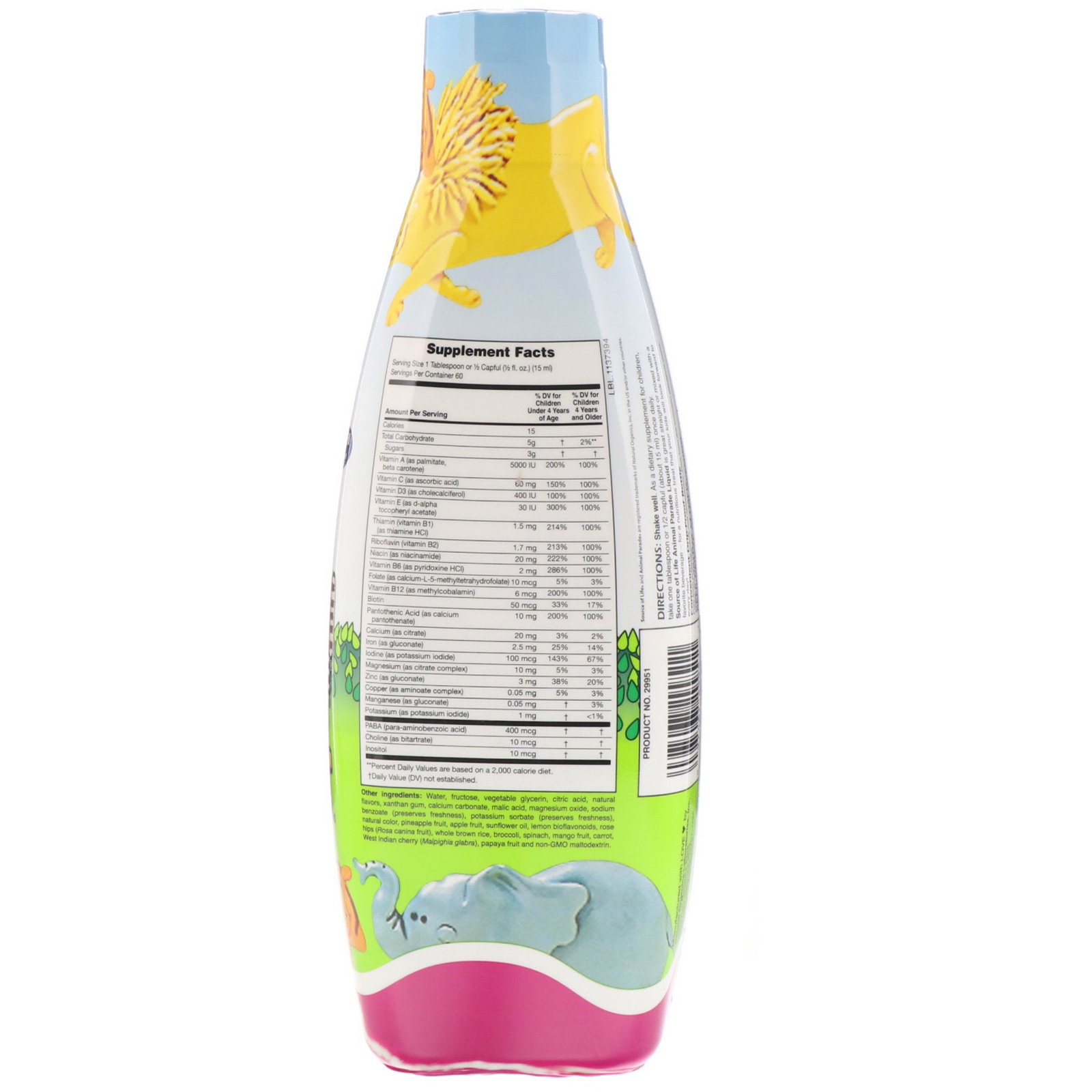 Nature's Plus, Source of Life, Animal Parade Liquid, Multivitamínico Infantil, Sabor Natural de Baga Tropical, 887,10 ml (30 fl oz) - Imagem 2