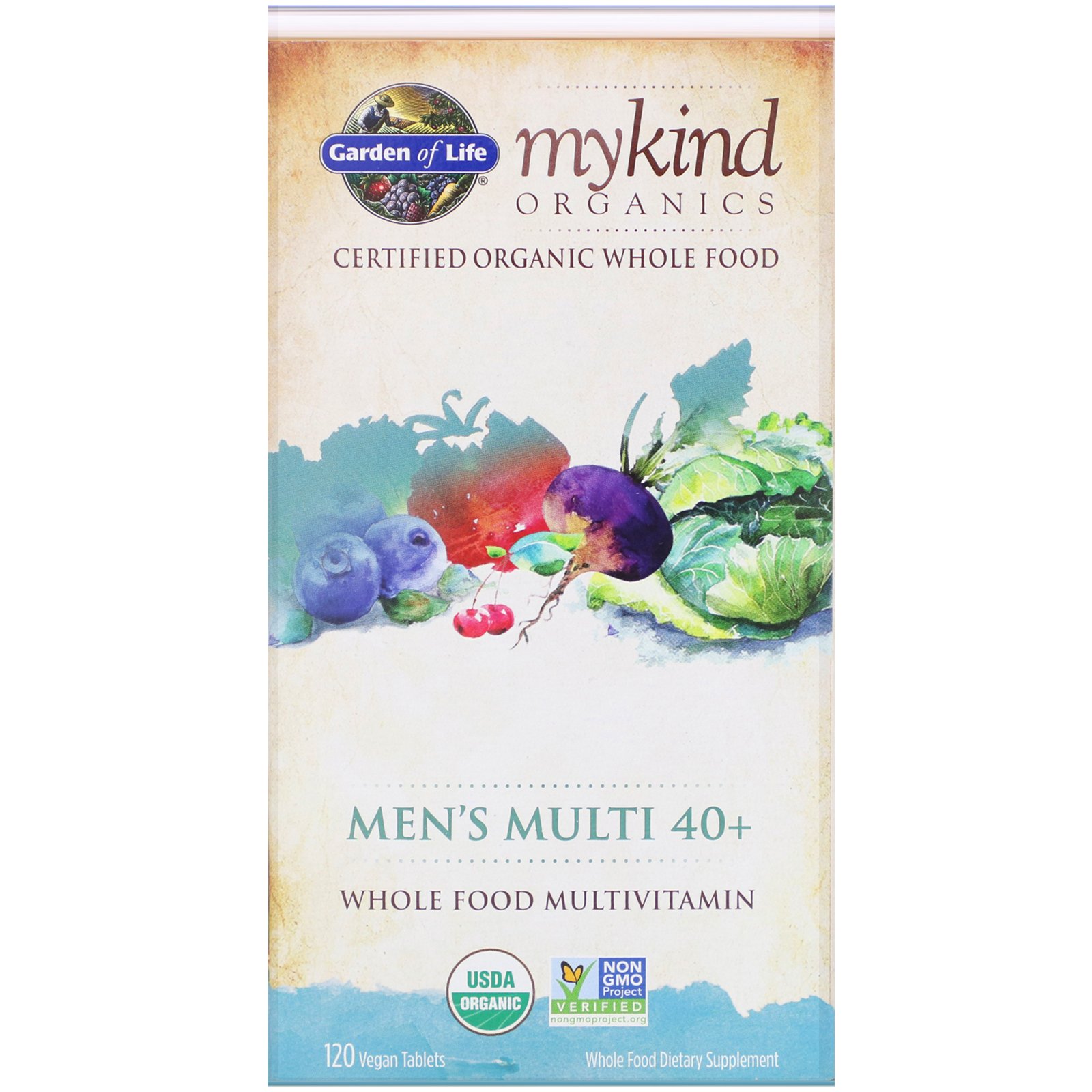 Garden of Life, MyKind Organics, Men's Multi 40+, 120 Comprimidos Vegetais
