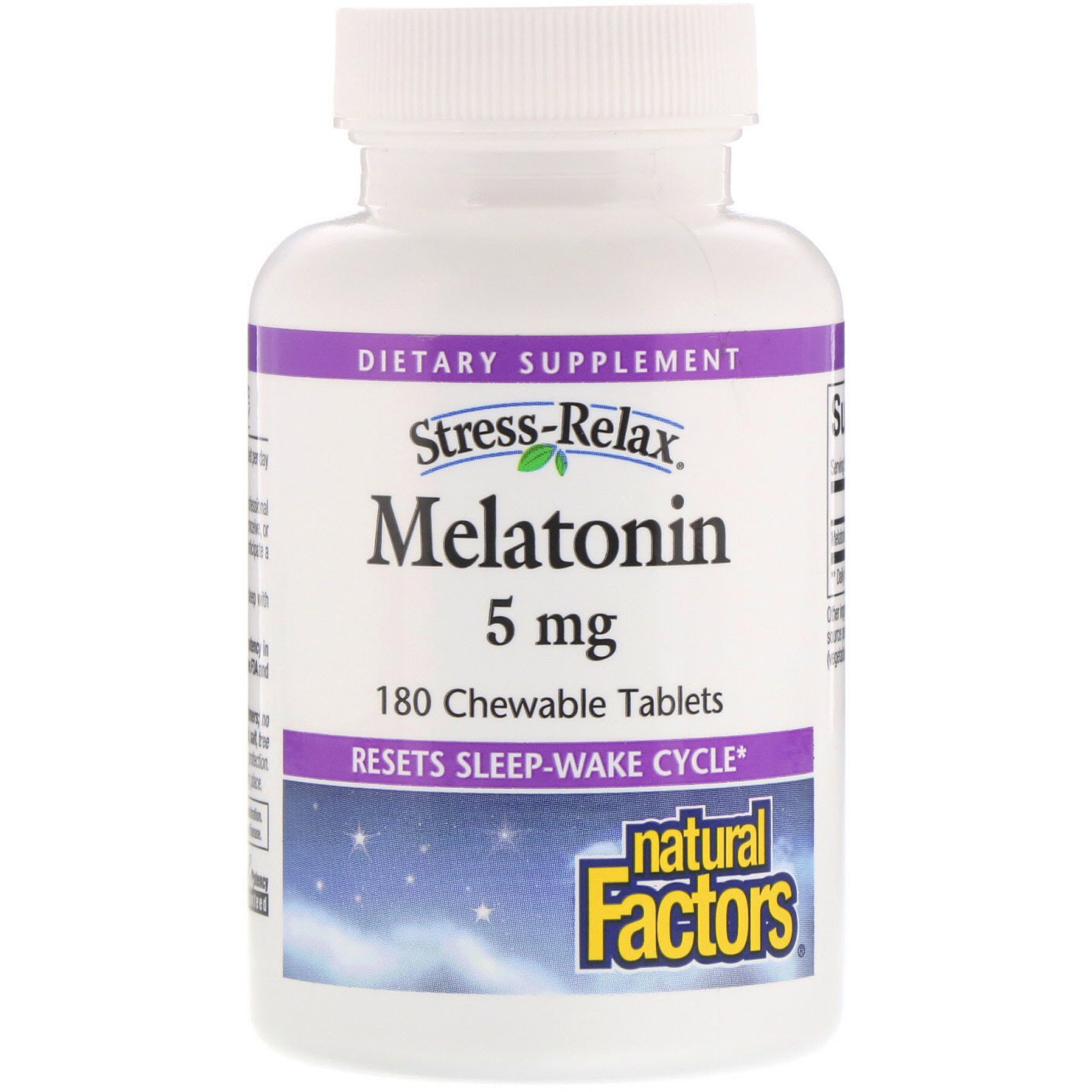 Natural Factors, Estresse-Relaxamento, Melatonina, 5 mg, 180 comprimidos Mastigáveis