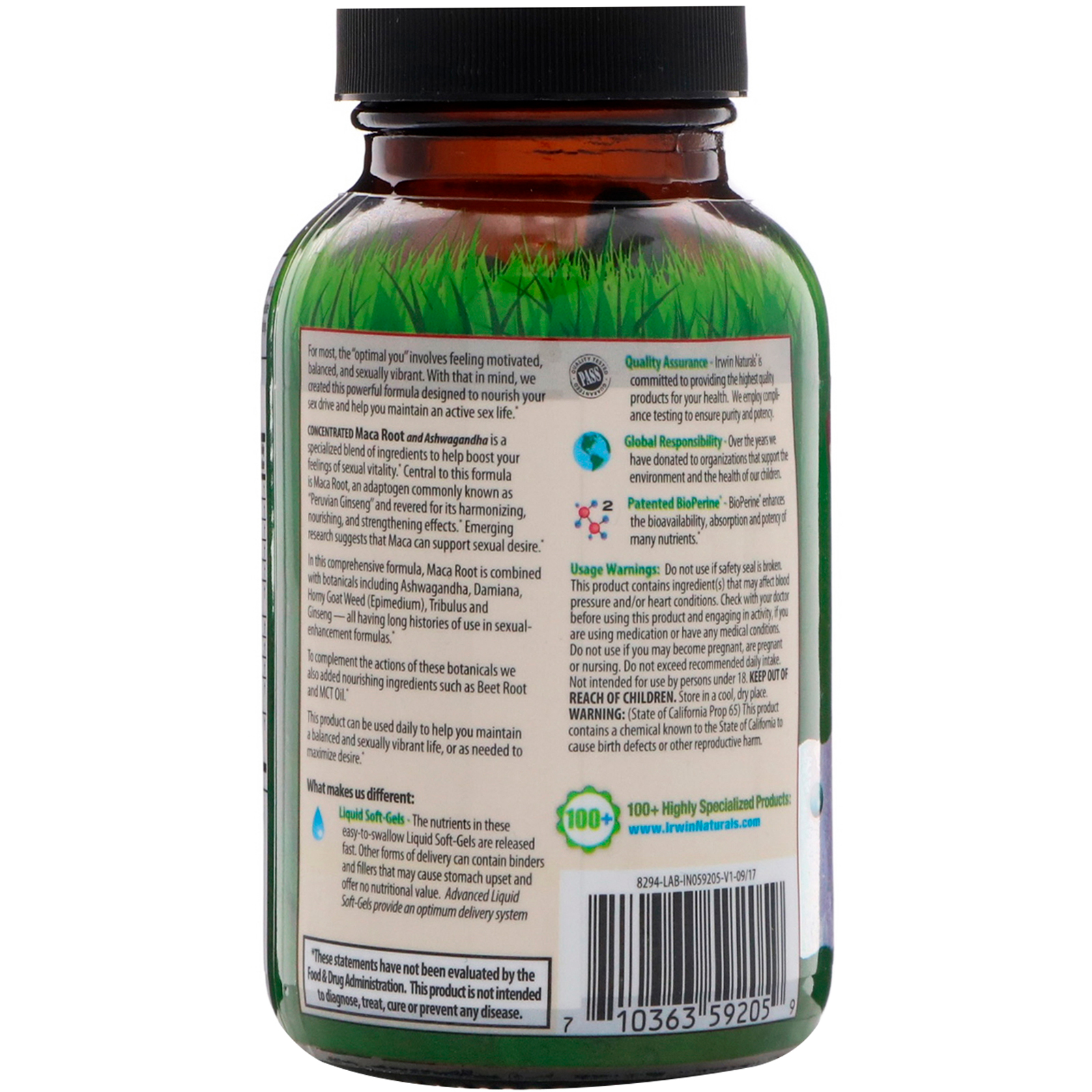 Irwin Naturals, Maca Concentrada e Ashwagandha, 75 Cápsulas Softgel Líquidas - Imagem 3