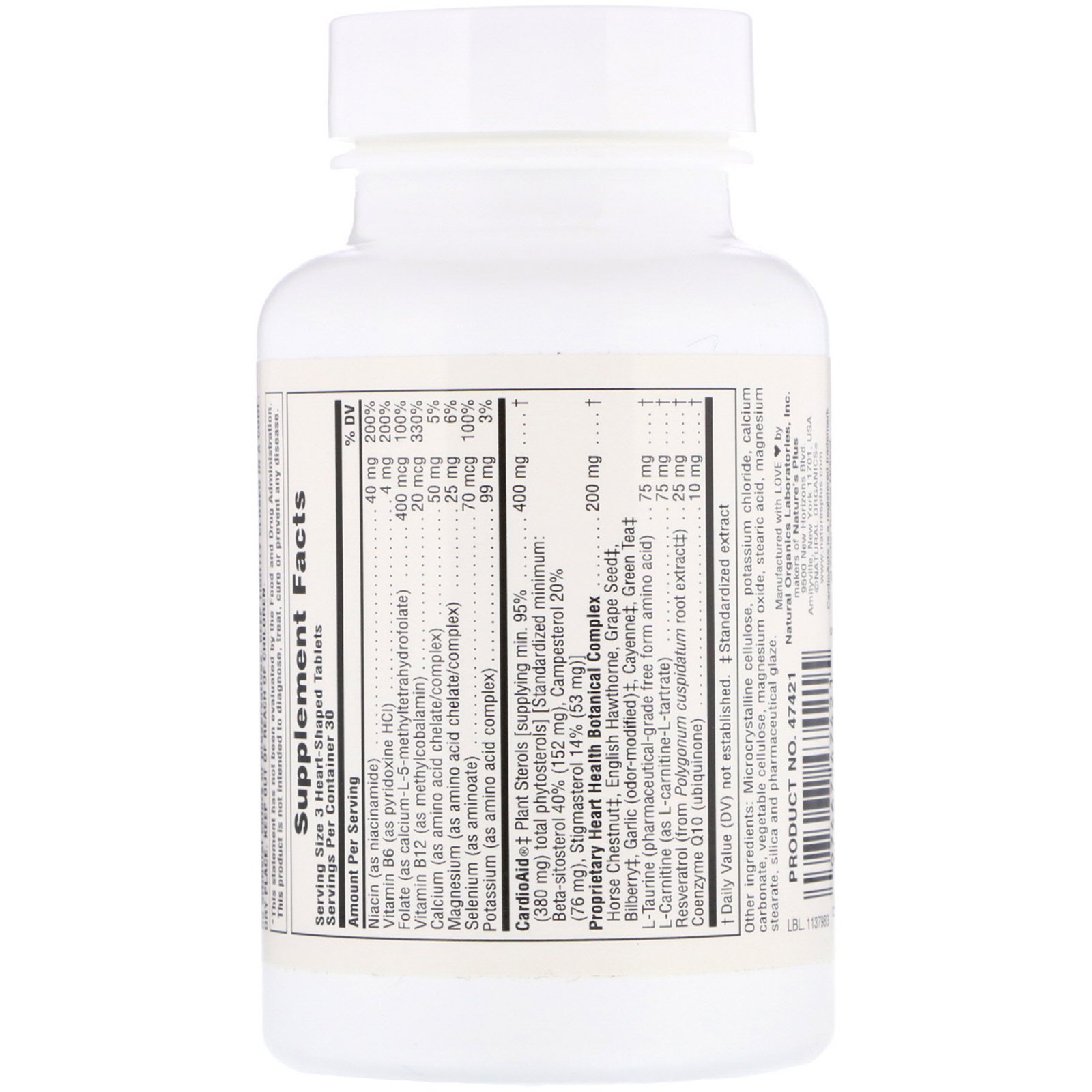 Nature's Plus, HeartBeat, Suporte Cardiovascular, 90 Comprimidos em Forma de Coração - Imagem 2