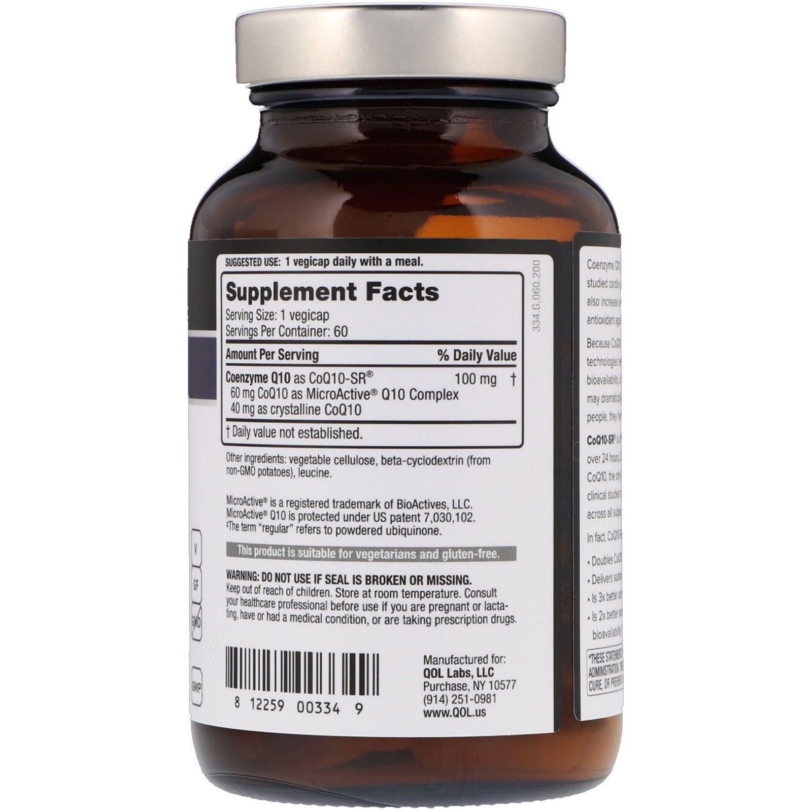 Quality of Life Labs, CoQ10-SR, 100 mg, 60 Cápsulas Vegetais - Imagem 2