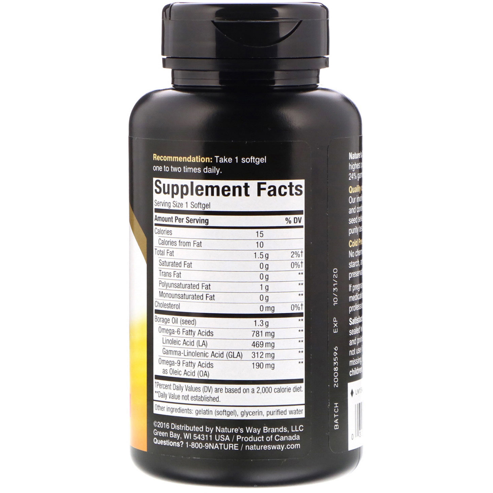 Nature's Way, EFAGold, Borragem, 1300 mg, 60 Cápsulas - Imagem 2