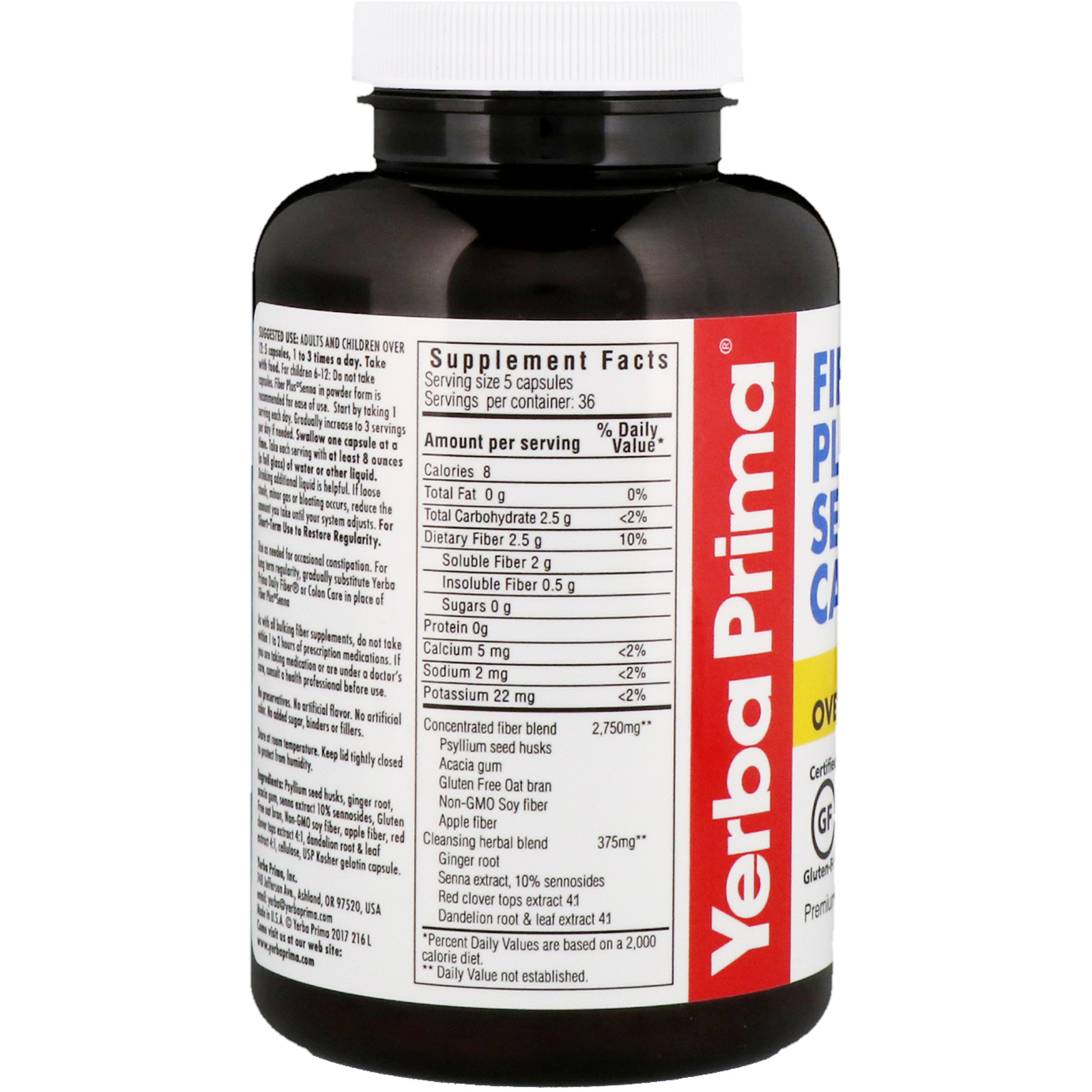 Yerba Prima, Fiber Plus Senna Cápsulas, 180 Cápsulas - Imagem 2