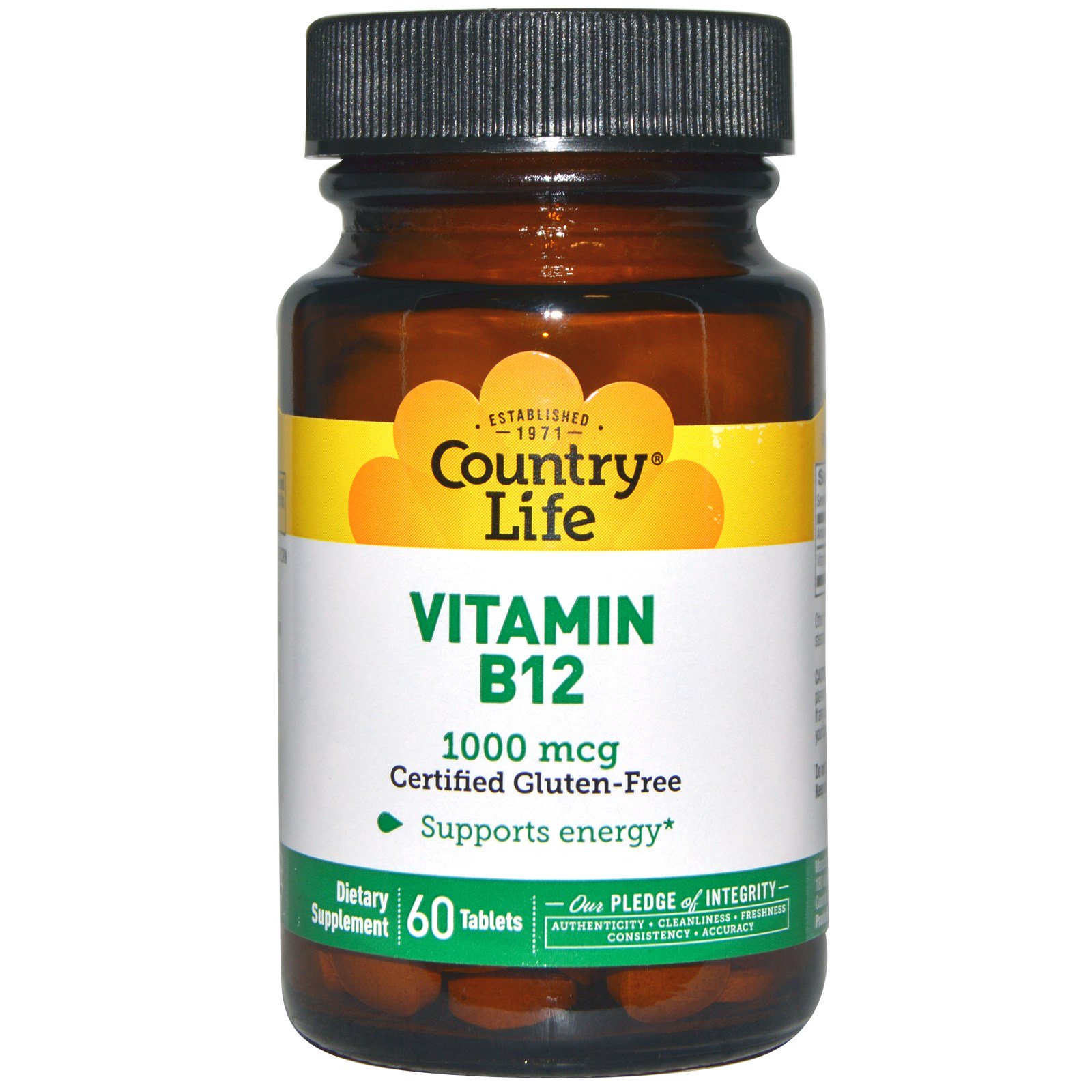 Country Life, Vitamina B12, 1000 mcg, 60 tabletes