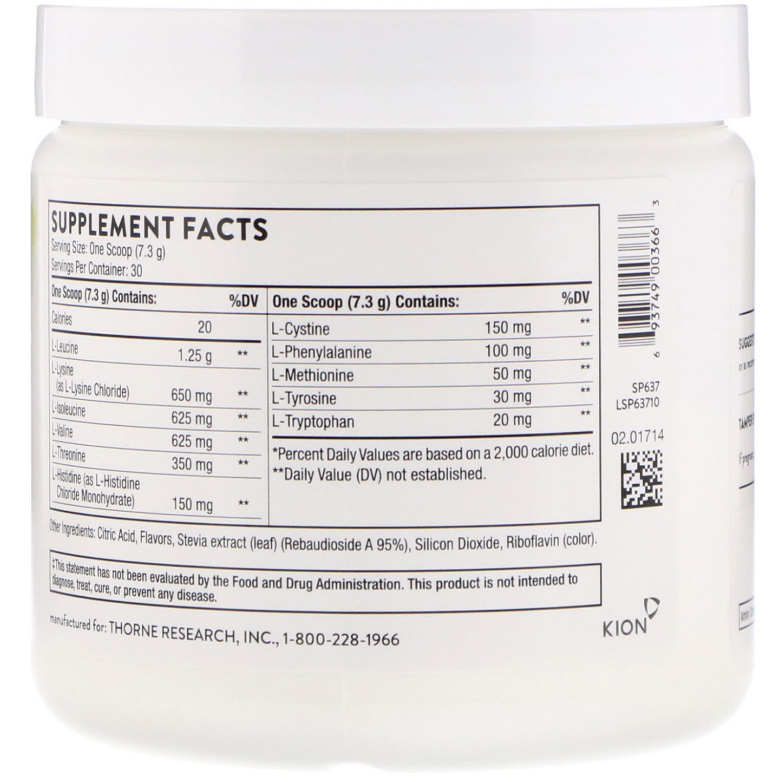 Thorne Research, Complexo Amino, Limão, 219 g (7,7 oz) - Imagem 2