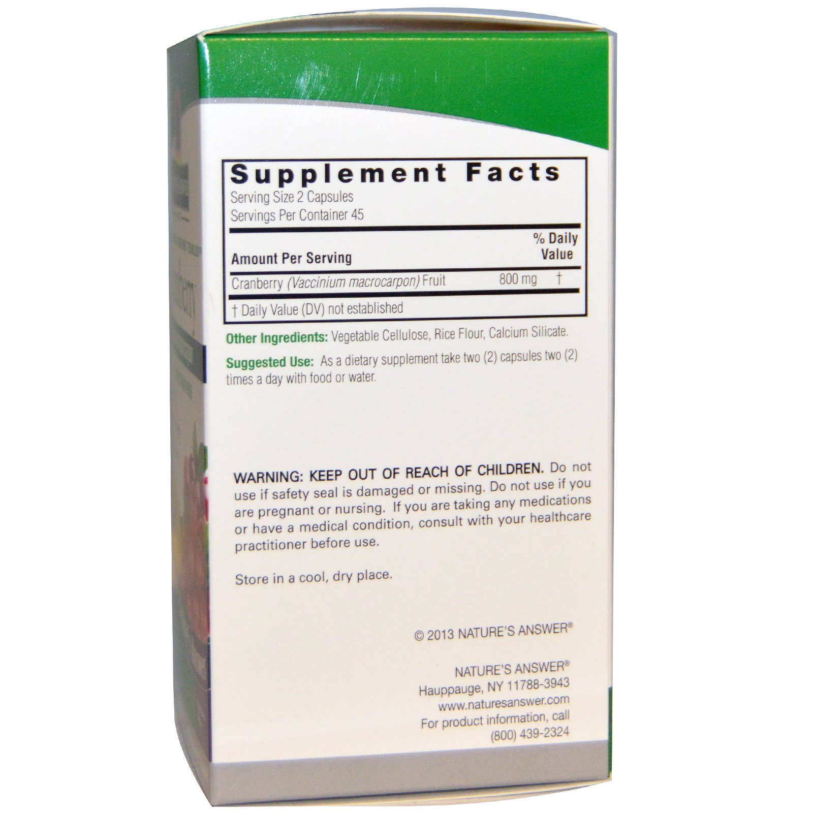 Nature's Answer, Cranberry, 800 mg, 90 Vegetarian Capsules - Imagem 2