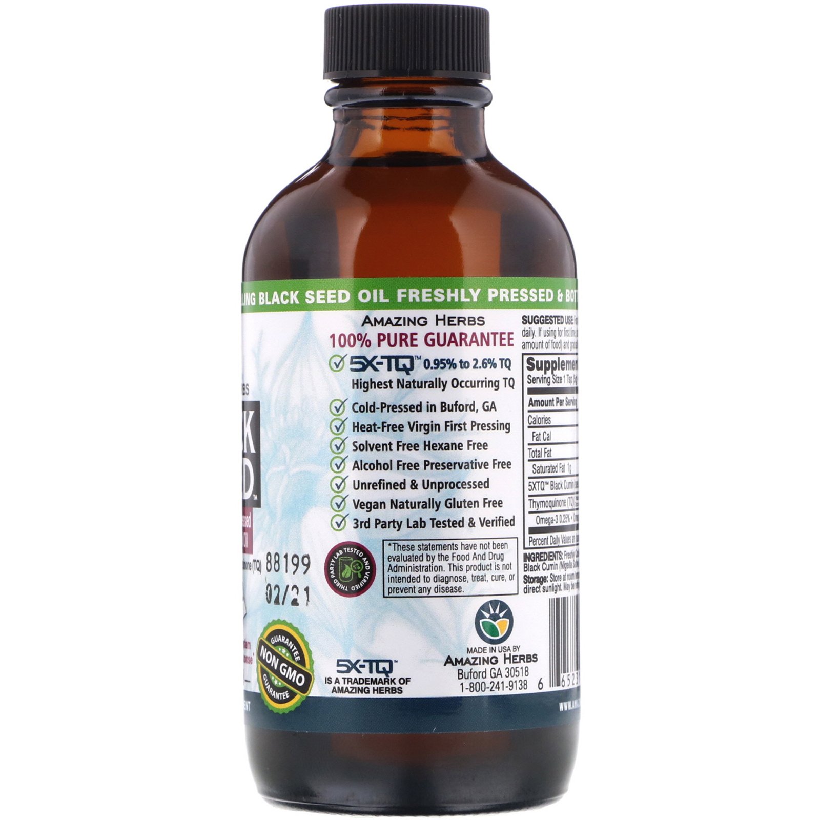 Amazing Herbs, Black Seed, Óleo de Semente de Cominho Preto 100% Puro e Prensado a Frio, 4 fl oz (120 ml) - Imagem 2