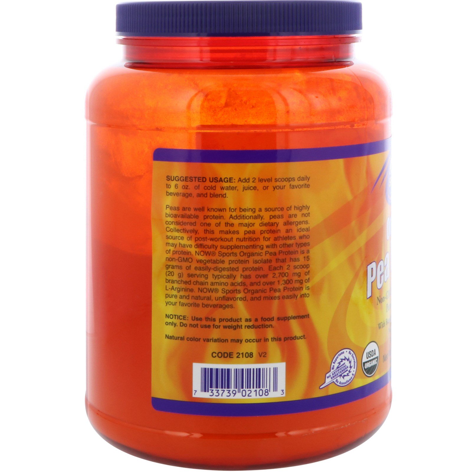 Now Foods, Esportes, Proteína de Ervilha Orgânica, Sem Sabor Natural, 680 g (1,5 lb) - Imagem 3