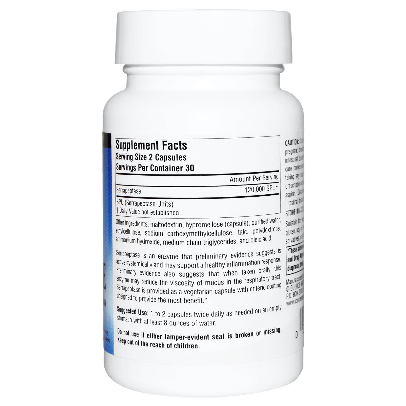 Source Naturals, Serrapeptase, 60 Cápsulas - Imagem 2