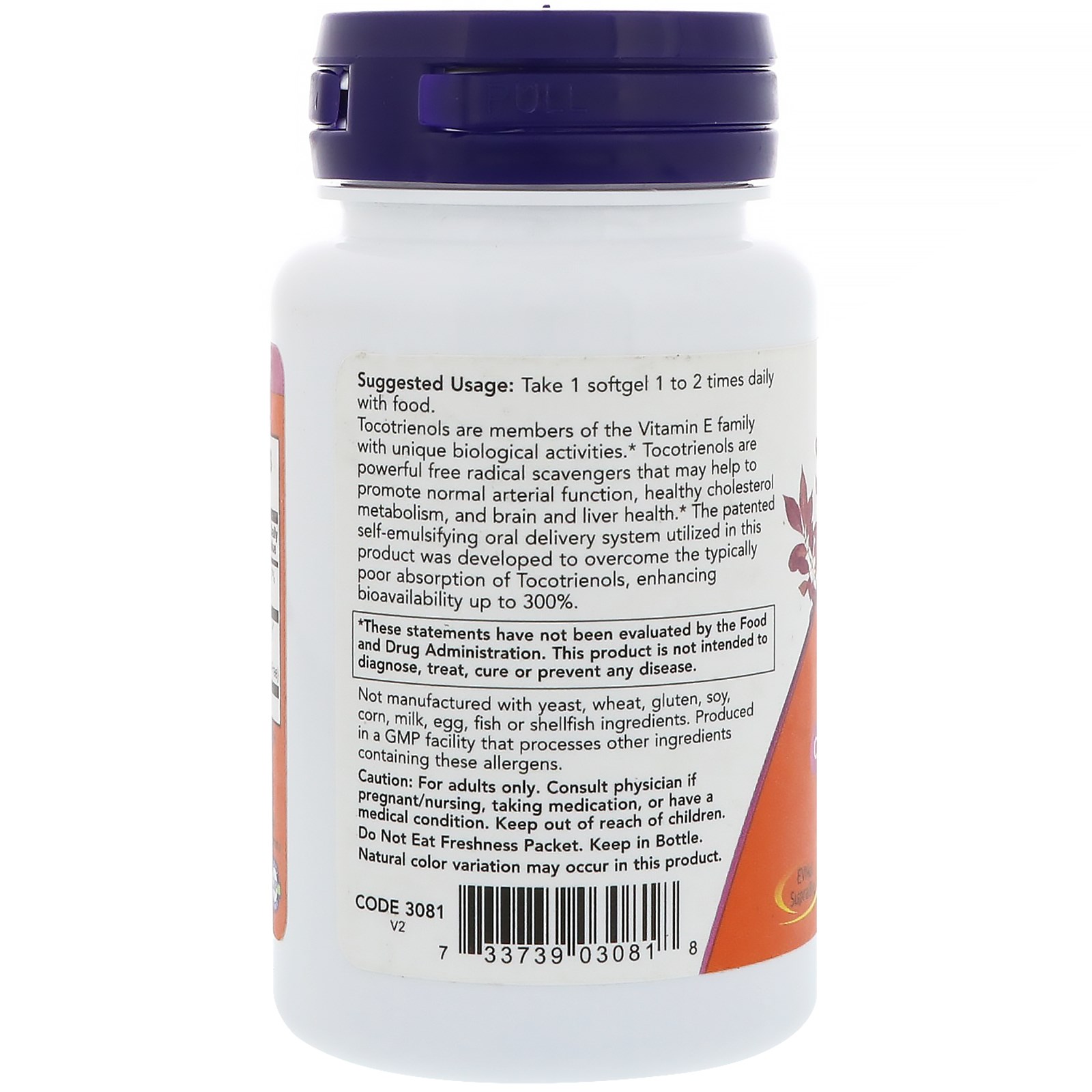 Now Foods, Tocotrienóis de Palma Vermelha, 50 mg, 60 Cápsulas Gelatinosas - Imagem 3