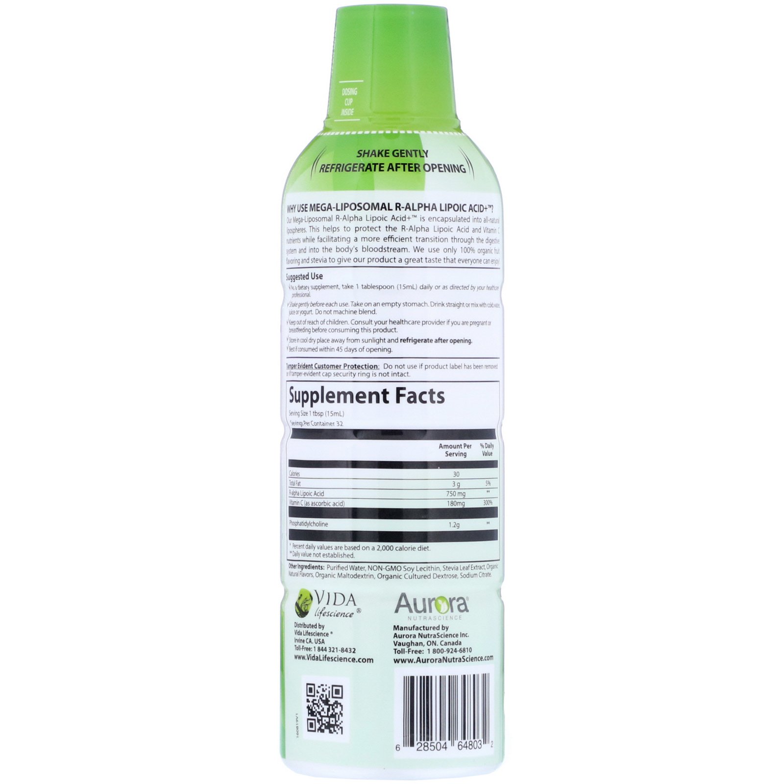 Aurora Nutrascience, Mega-Liposomal R-Alpha Lipoic Acid, Sabor Frutas Orgânicas, 750 mg, 480 ml (16 fl oz) - Imagem 2