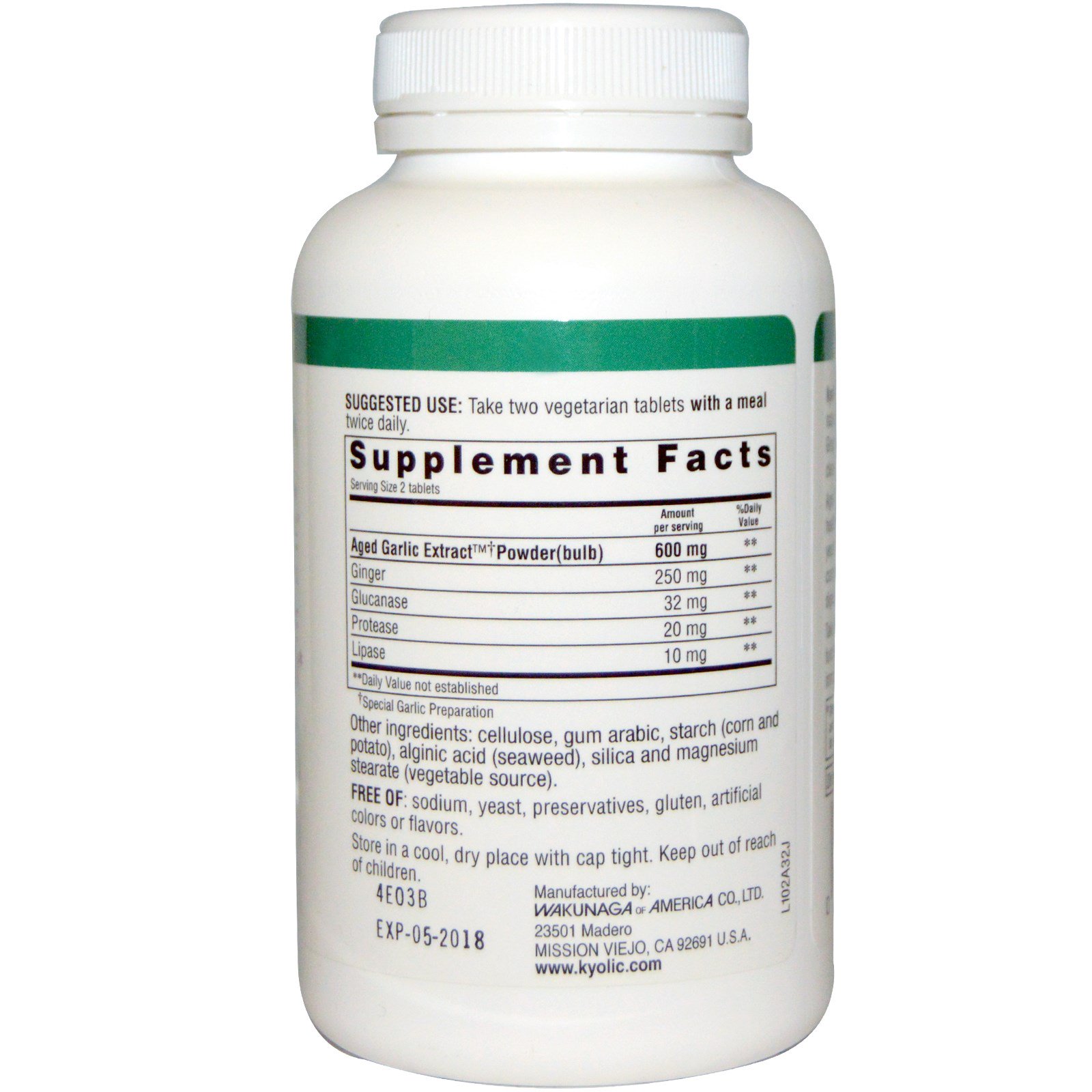 Kyolic, Formula 102, Aged Garlic Extract, Candida Cleanse & Digestion, 200 Vegetarian Tablets - Imagem 2
