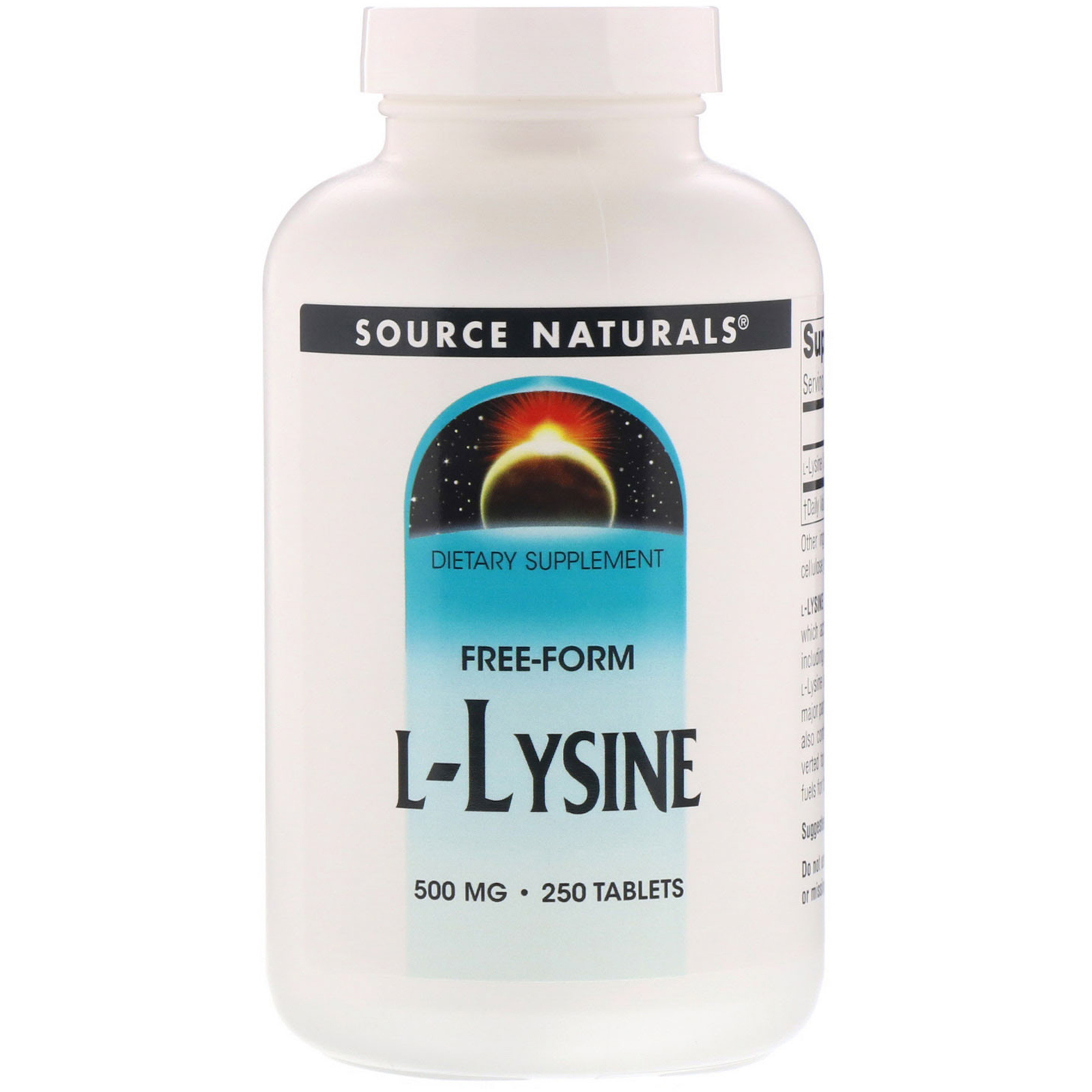 Source Naturals, L-Lisina, 500 mg, 250 tabletes