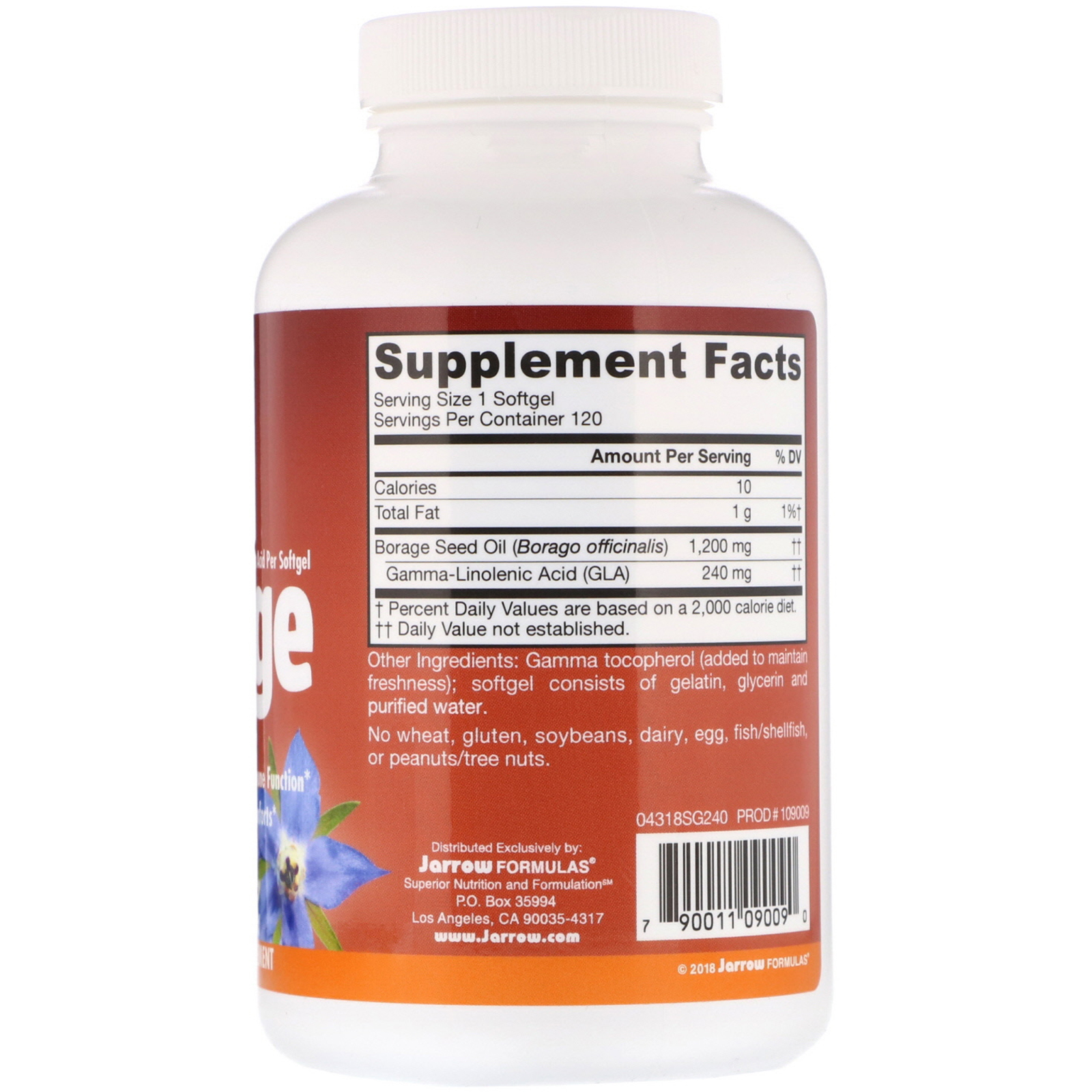 Jarrow Formulas, Borragem, GLA-240, 1200 mg, 120 Cápsulas Softgel - Imagem 2