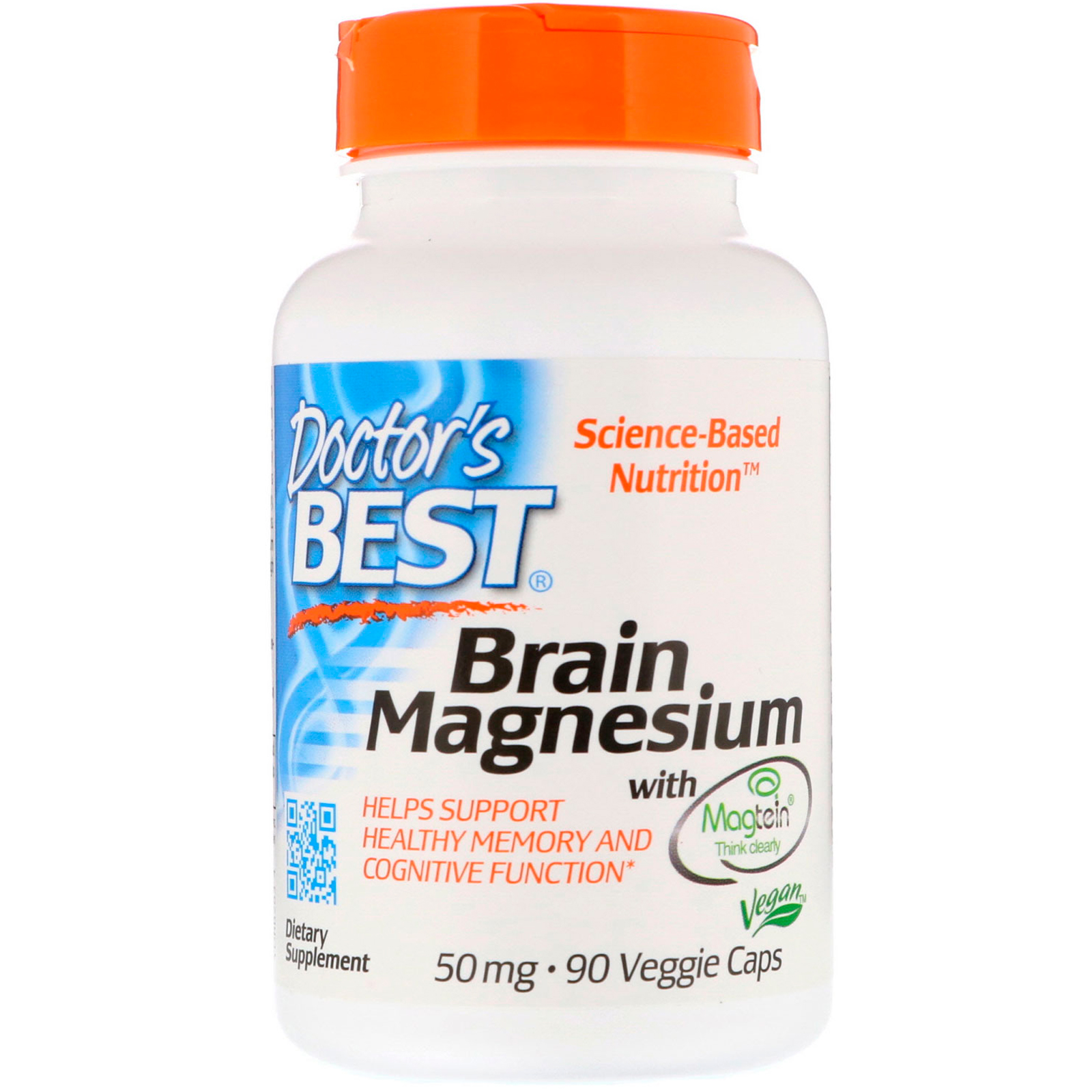 Doctor's Best, Magnésio cerebral com Magtein, 50 mg, 90 cápsulas vegetais