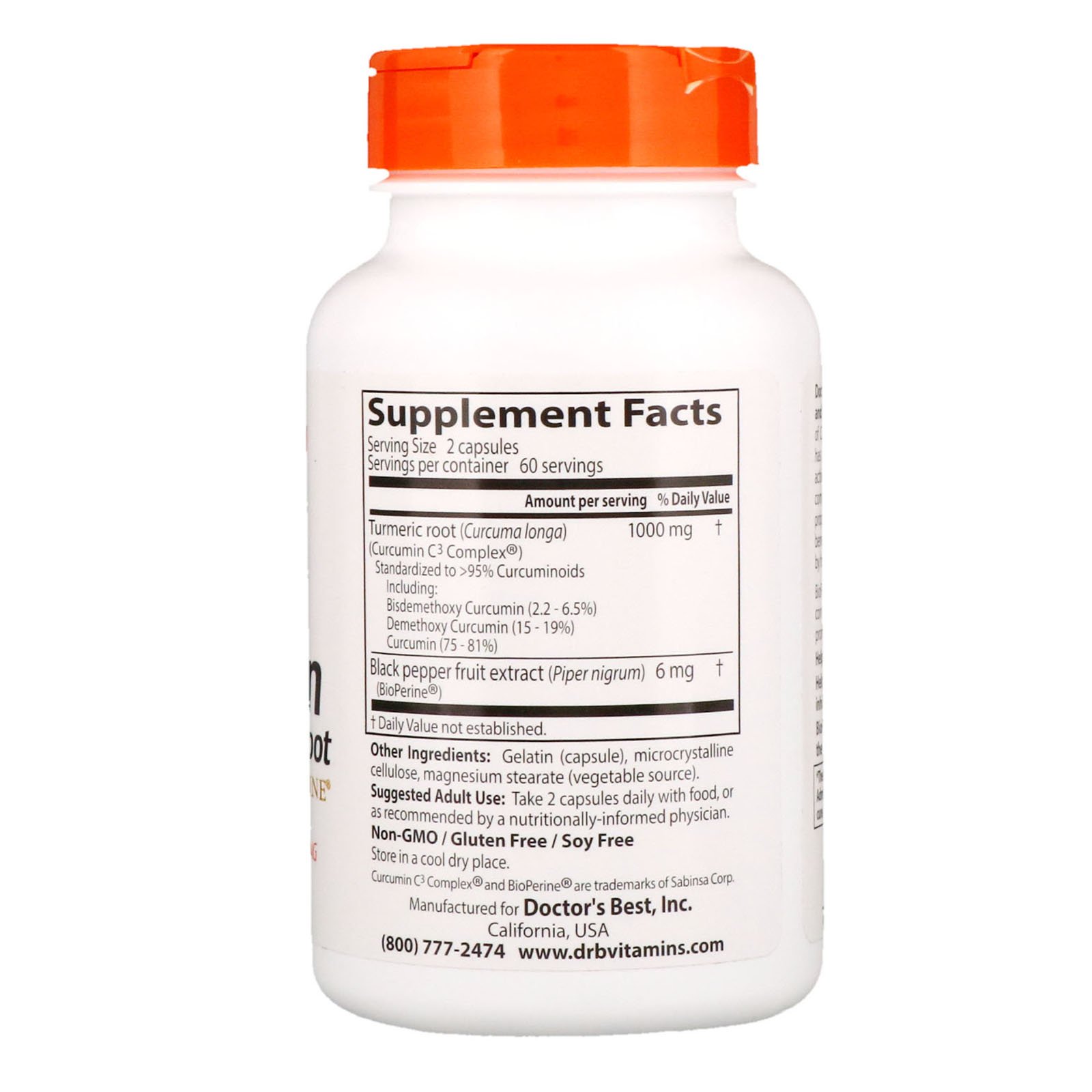 Doctor's Best, High Absorption Curcumin, 500 mg, 120 Capsules - Imagem 2