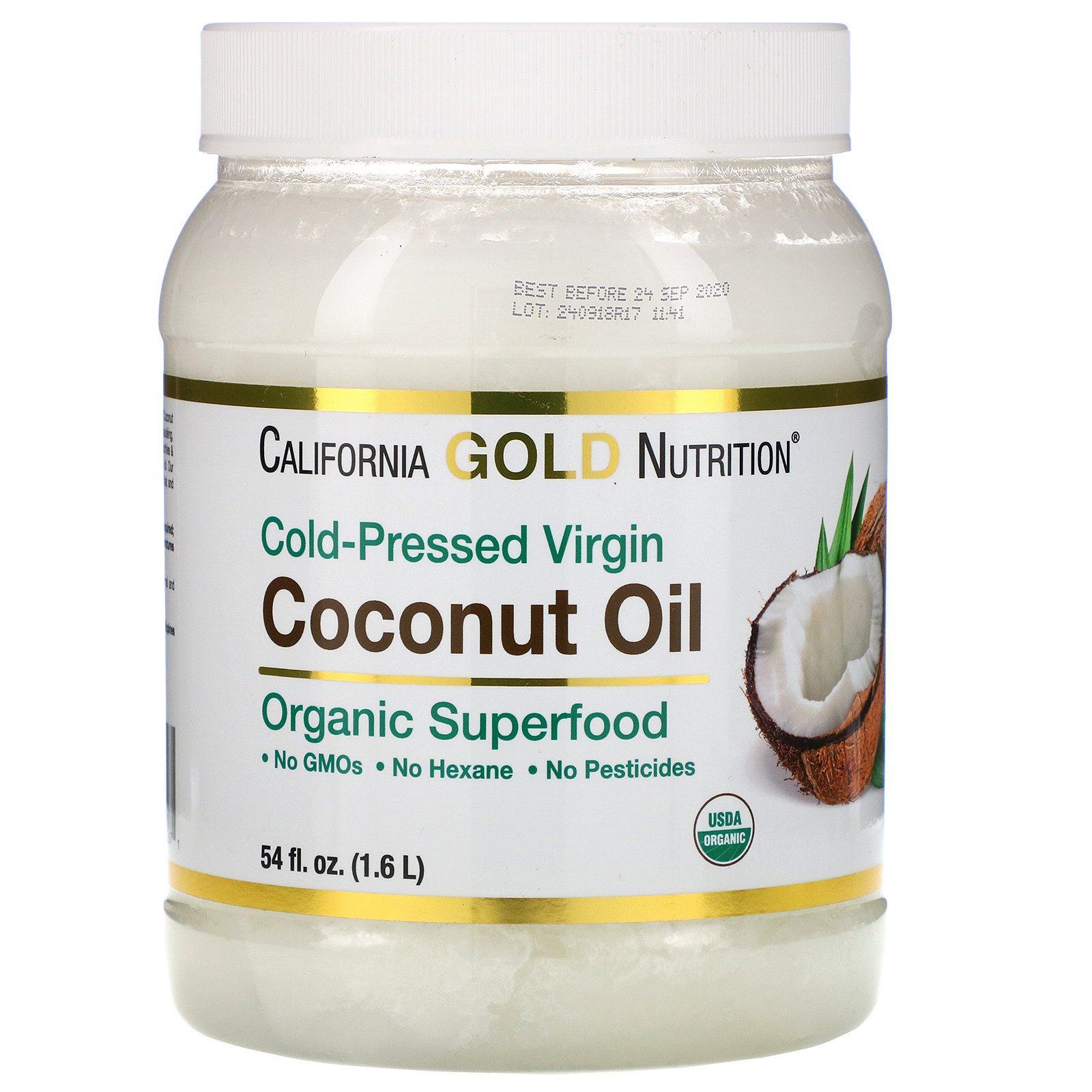 California Gold Nutrition, Óleo de Coco Orgânico Virgem Prensado a Frio, 1,6 L (54 fl oz)