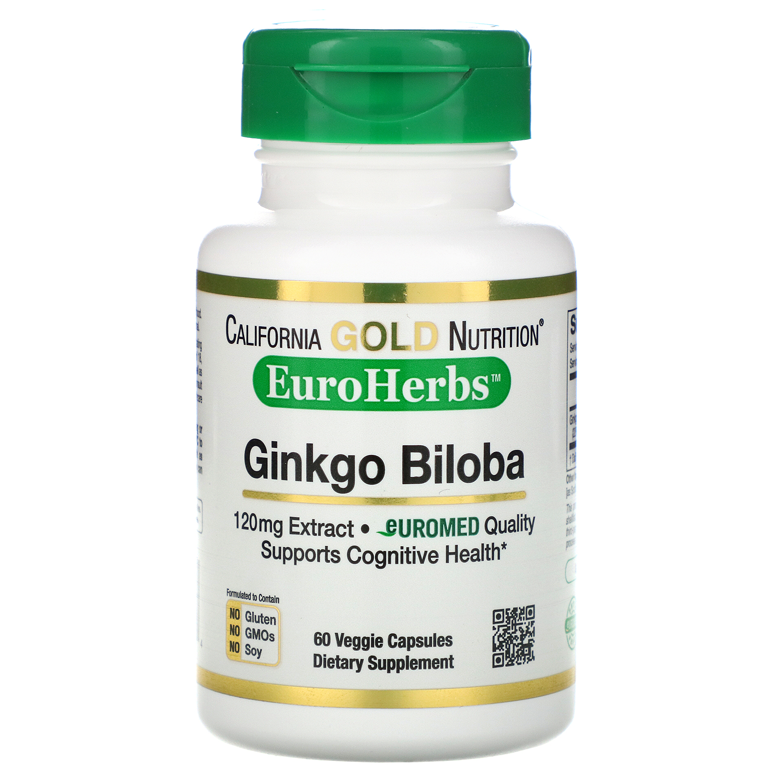 California Gold Nutrition, Extrato de Ginkgo Biloba, EuroHerbs, Qualidade Européia, 120 mg, 60 Cápsulas Vegetais