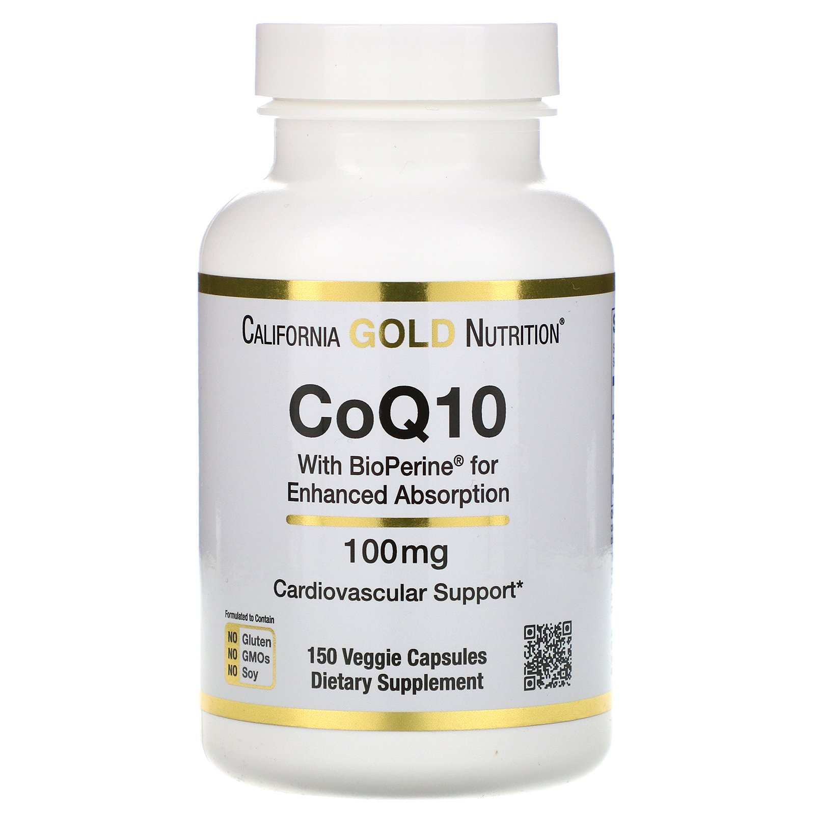 California Gold Nutrition, CoQ10 USP com Bioperine, 100 mg, 150 Cápsulas Vegetais
