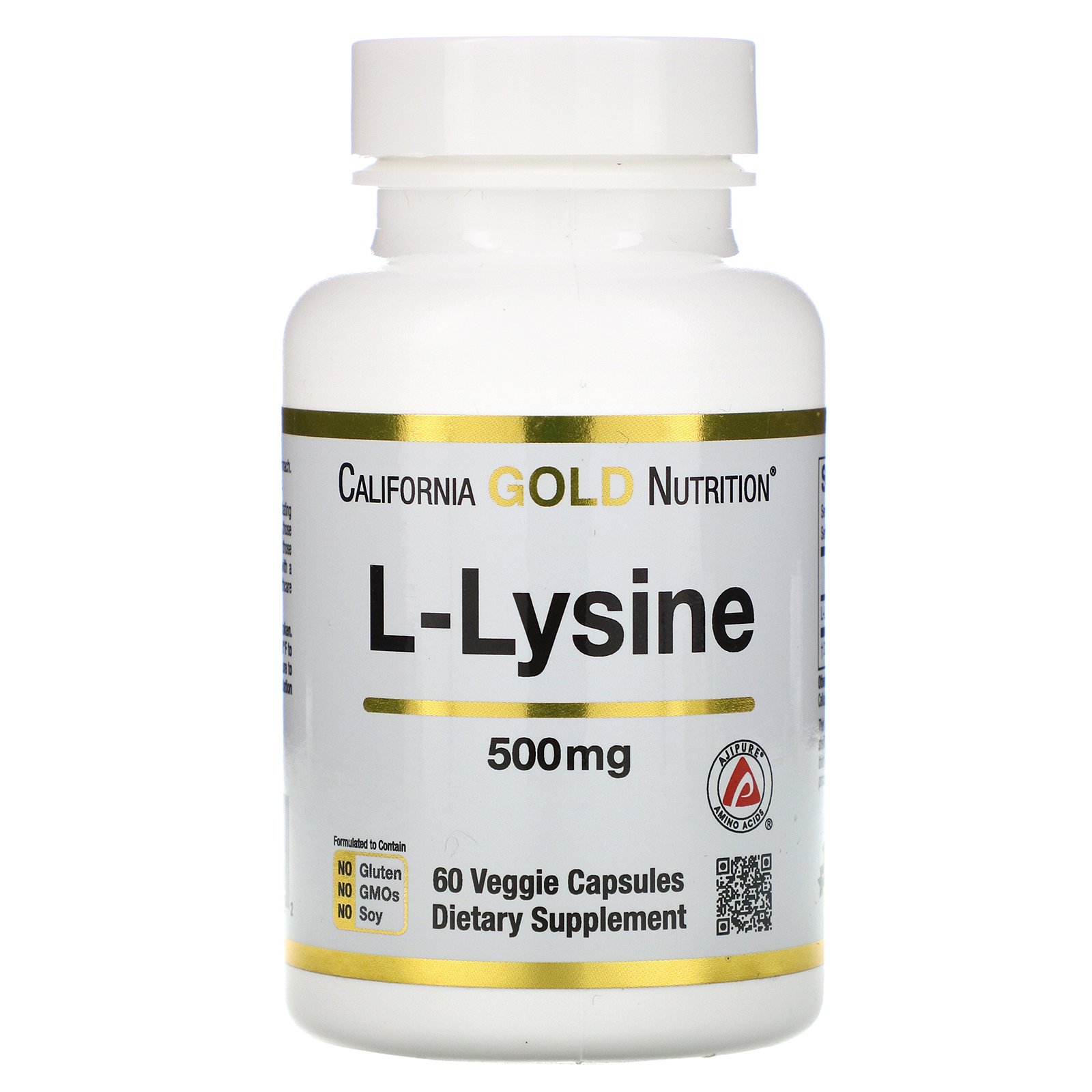 California Gold Nutrition, L-Lisina, 500 mg, 60 Cápsulas Vegetais