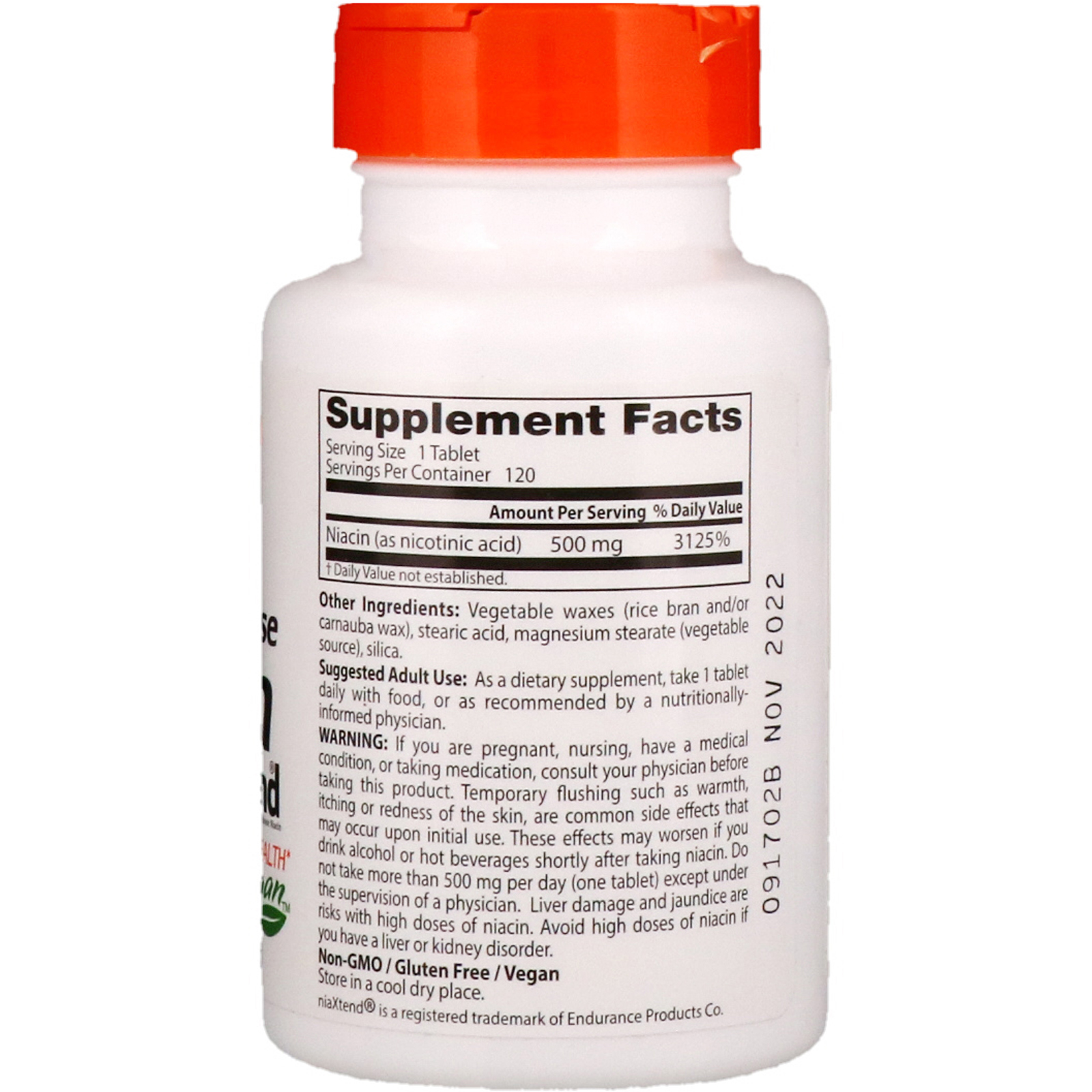 Doctor's Best, Niacina de Liberação Prolongada com niaXtend, 500 mg, 120 Comprimidos - Imagem 2