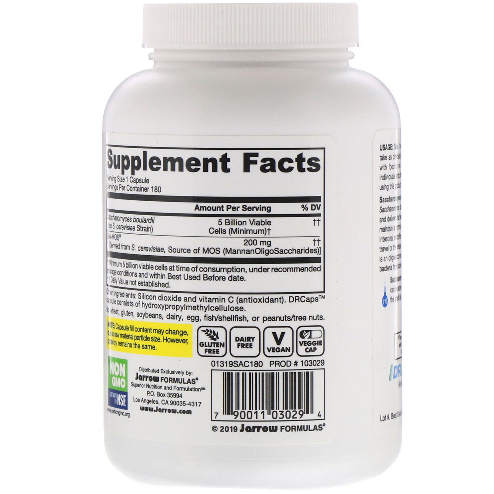 Jarrow Formulas, Saccharomyces Boulardii + MOS, 5 Bilhões, 180 Cápsulas Vegetais - Imagem 3