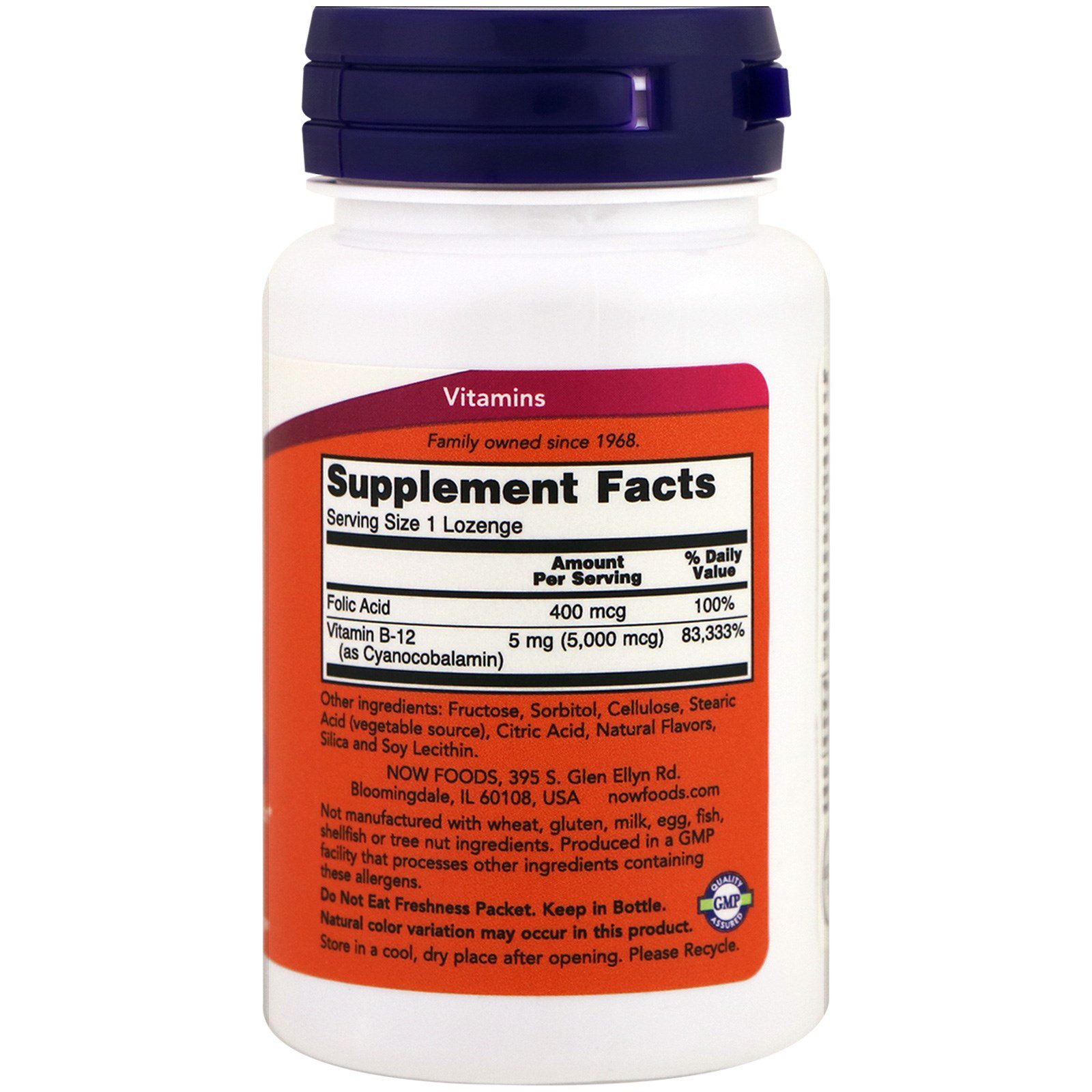Now Foods, B-12, 5.000 mcg, 60 Pastilhas - Imagem 2