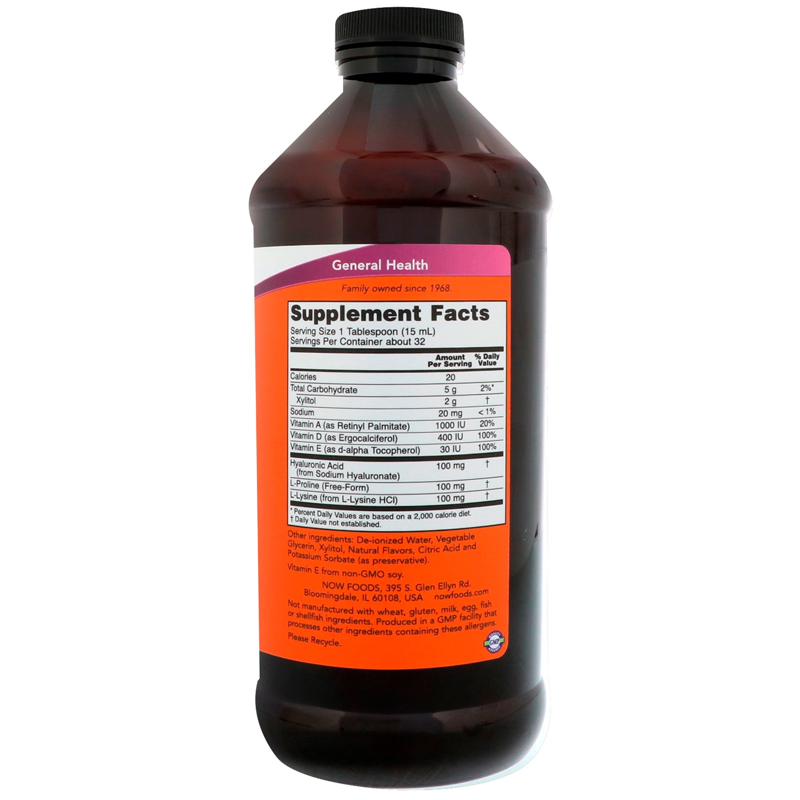 Now Foods, Liquid Hyaluronic Acid, Sabor de Baga, 100 mg, 473 ml (16 fl oz) - Imagem 2