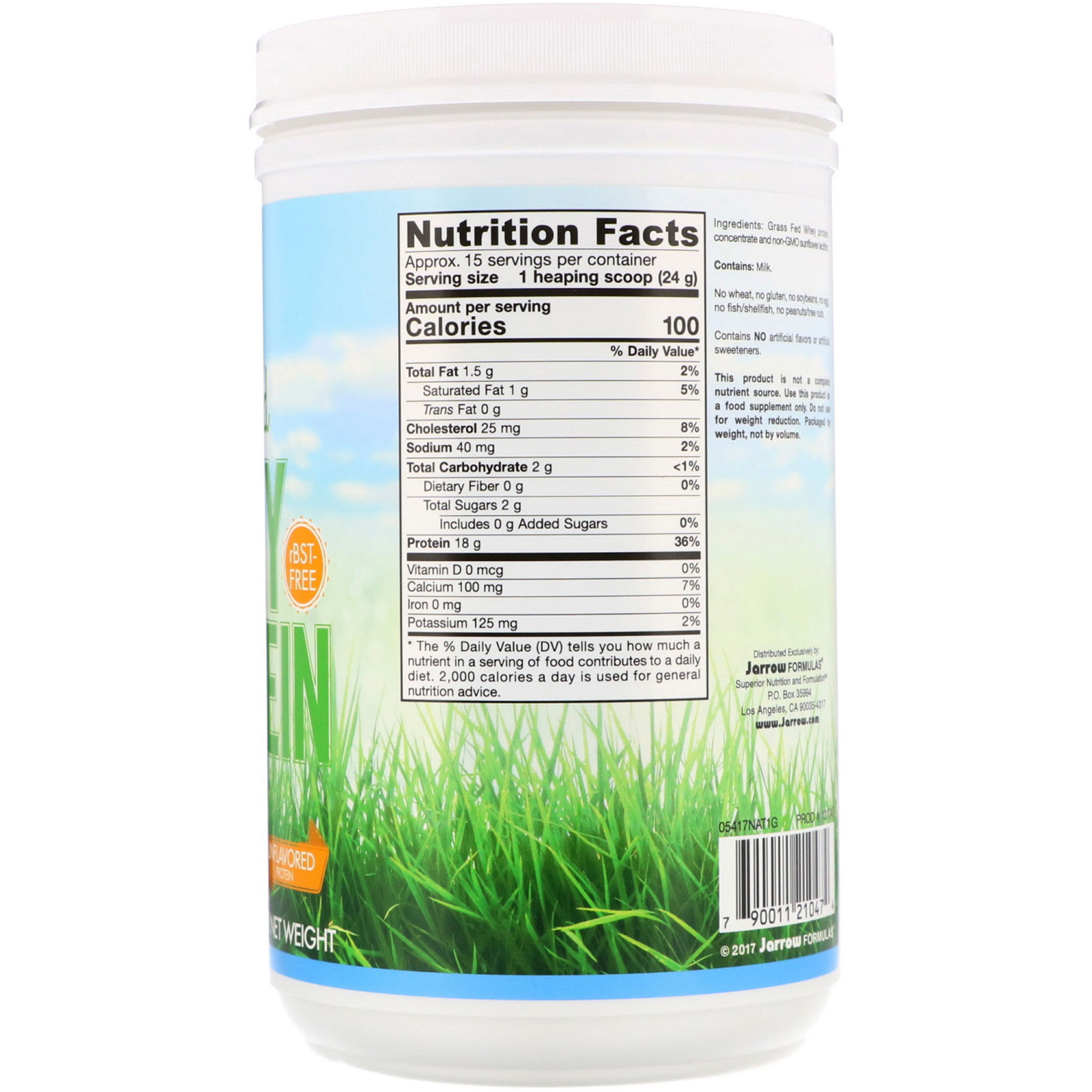 Jarrow Formulas, Proteína de Whey de Gado Alimentado com Grama, Sem Sabor, 12,7 oz. (360 g.) - Imagem 2
