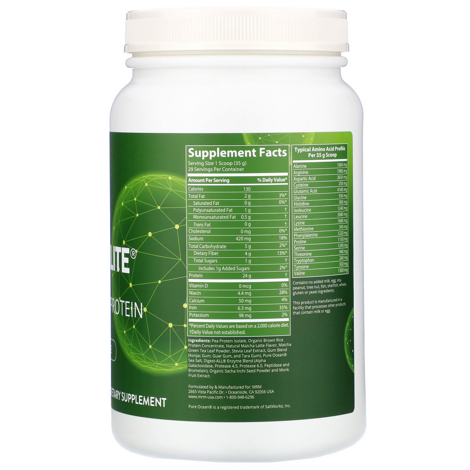 MRM, Veggie Elite Performance Protein, Matcha Latte, 2.2 lb (1,020 g) - Imagem 2